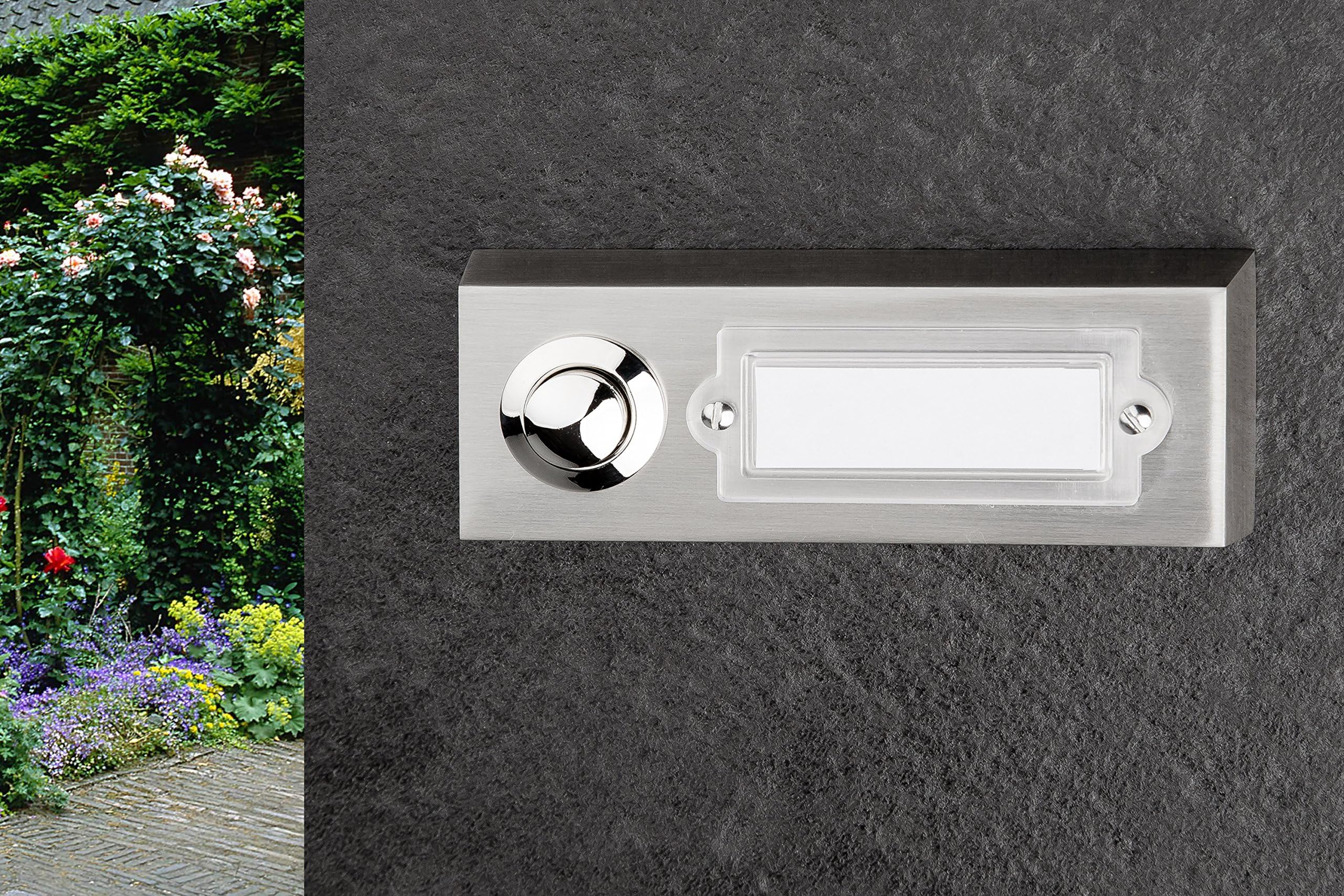 HUBER Bouton de sonnette bouton poussoir avec 1 boîtier d'encastrement rectangulaire métal et écriteau en polycarbonate, 42.00V
