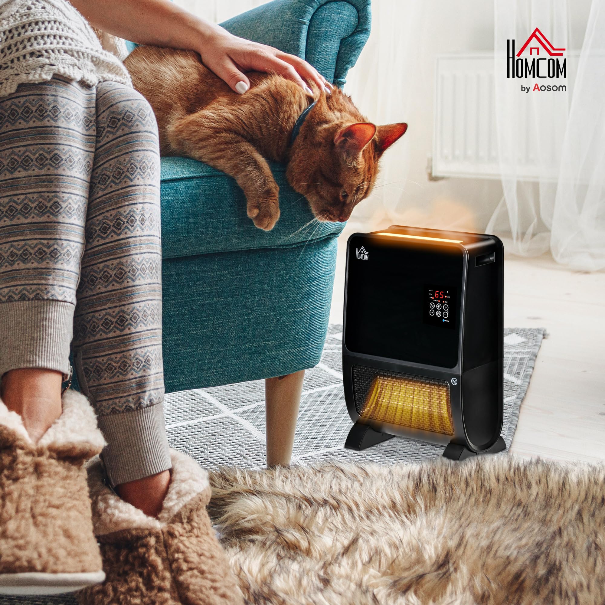 HOMCOM Stufa Elettrica 2 in 1 con Umidificatore LED 33x21x49.5cm Nero