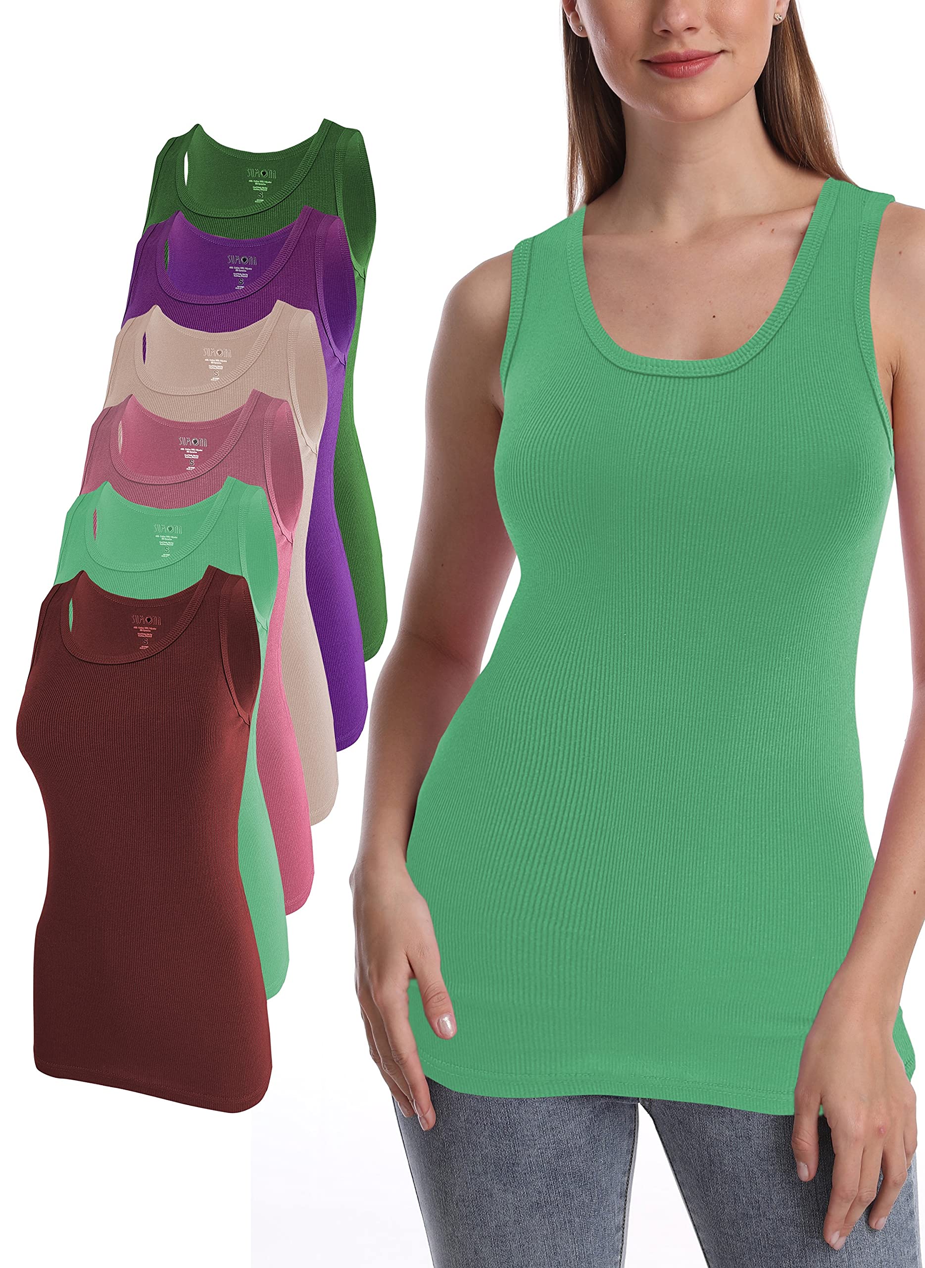 SUMONA Women Tank Tops Ribbed Rib A-Shirts Basic Sleeveless Tanks Top
