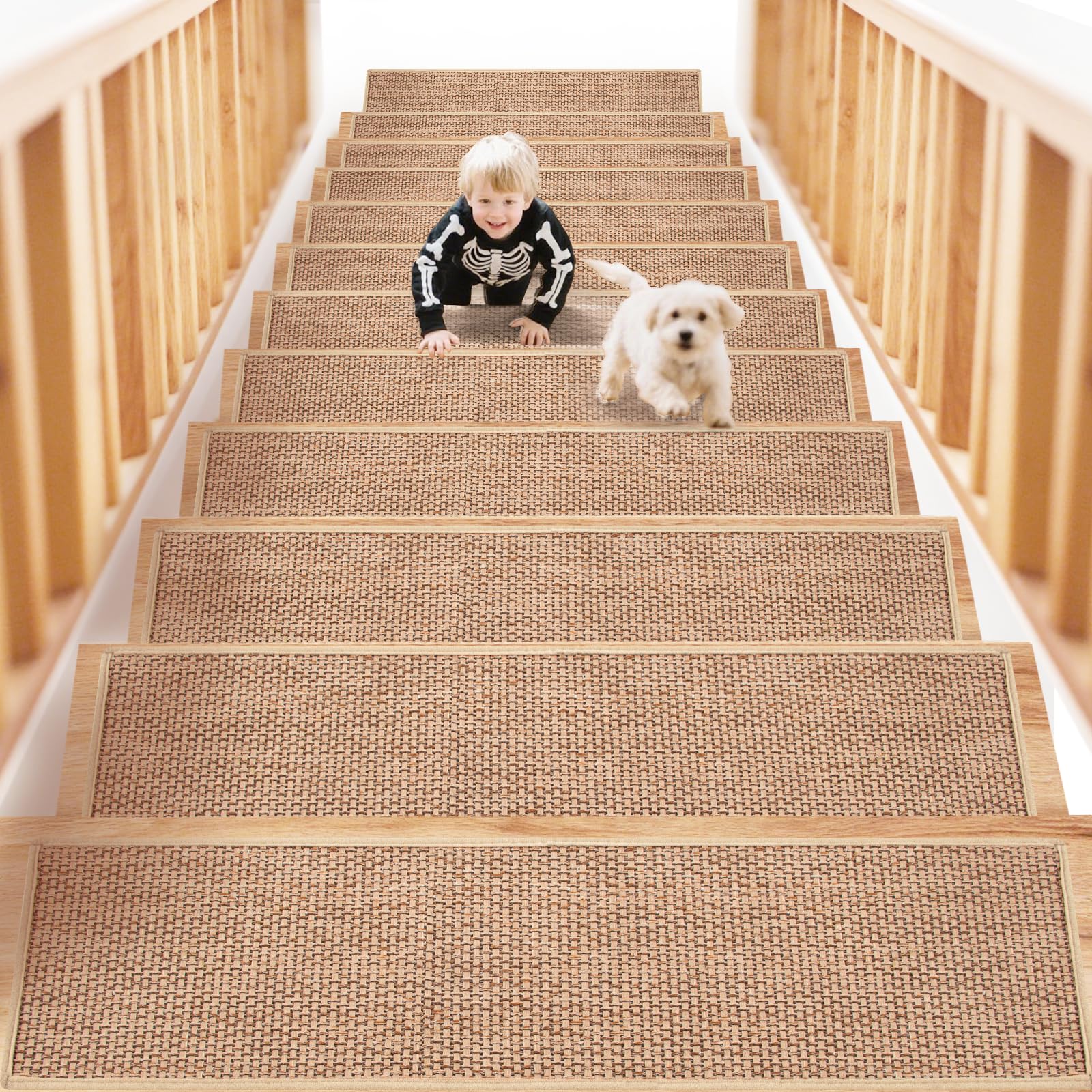 Stair Treads for Wooden Steps Indoor, 15 Pack 8" X 30" Carpet Stair Treads Non Slip, Peel and Stick Stair Treads Stair Runners with Reusable Adhesive