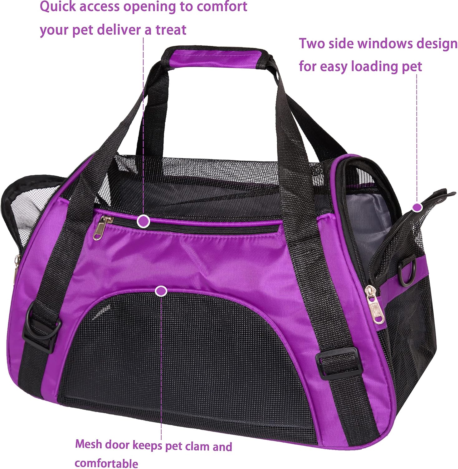 MuchL Cat Carrier Soft-Sided Pet Travel Carrier for Medium Cats Small Cats Dog Carriers for Small Dogs Puppy Comfort Portable Foldable Dog Cat Pet Carrier Airline Approved (Medium, Purple) : Everything Else