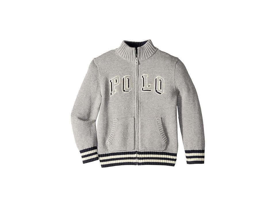 

Polo Ralph Lauren Kids Cotton Full Zip Sweater (Little Kids/Big Kids) (Andover Heather) Girl's Sweater, Gray