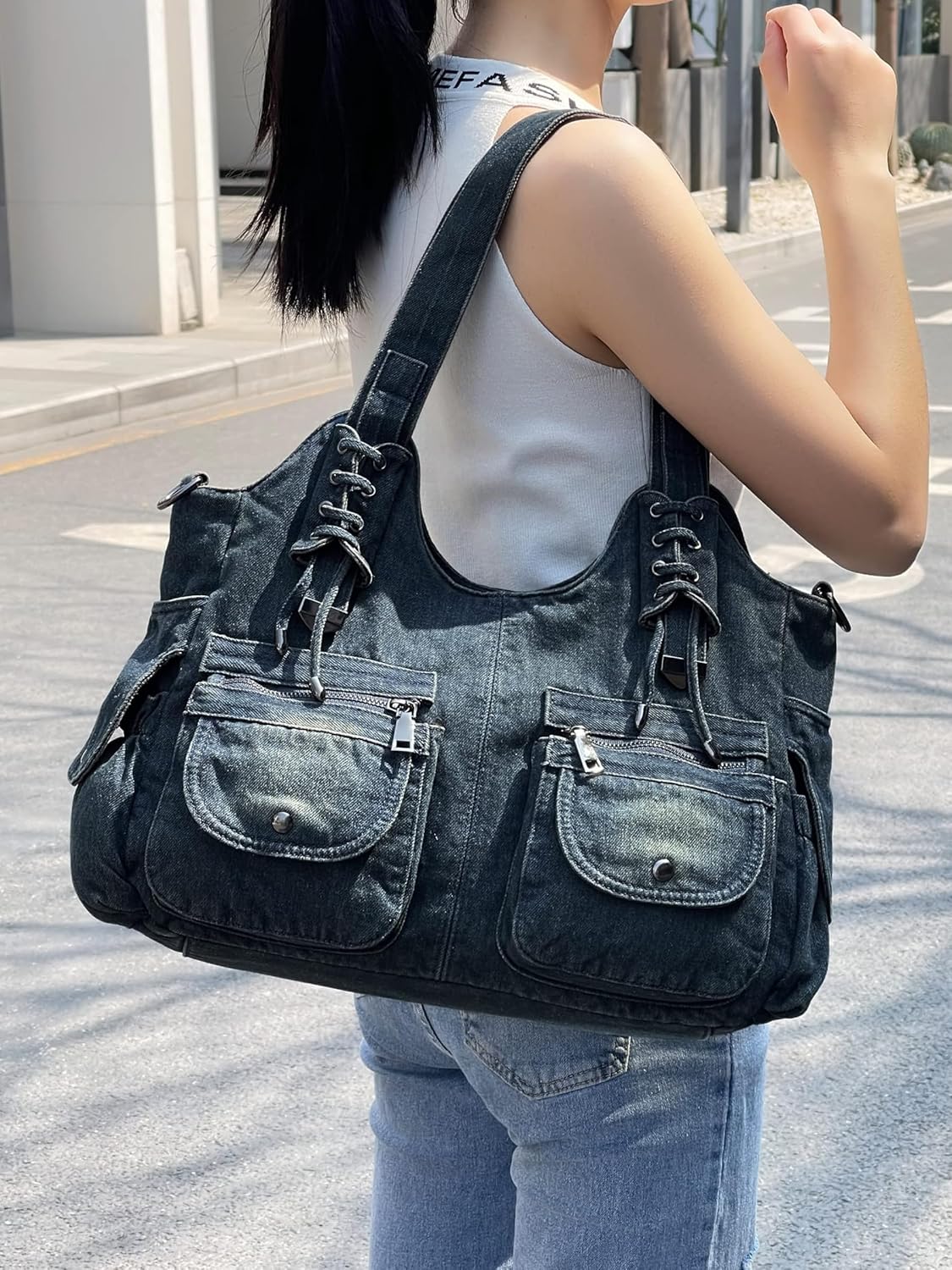 Casual Washed Denim Shoulder Bags Top Handle Lady's Hobo Bags Women Purses And Handbags - Image 2
