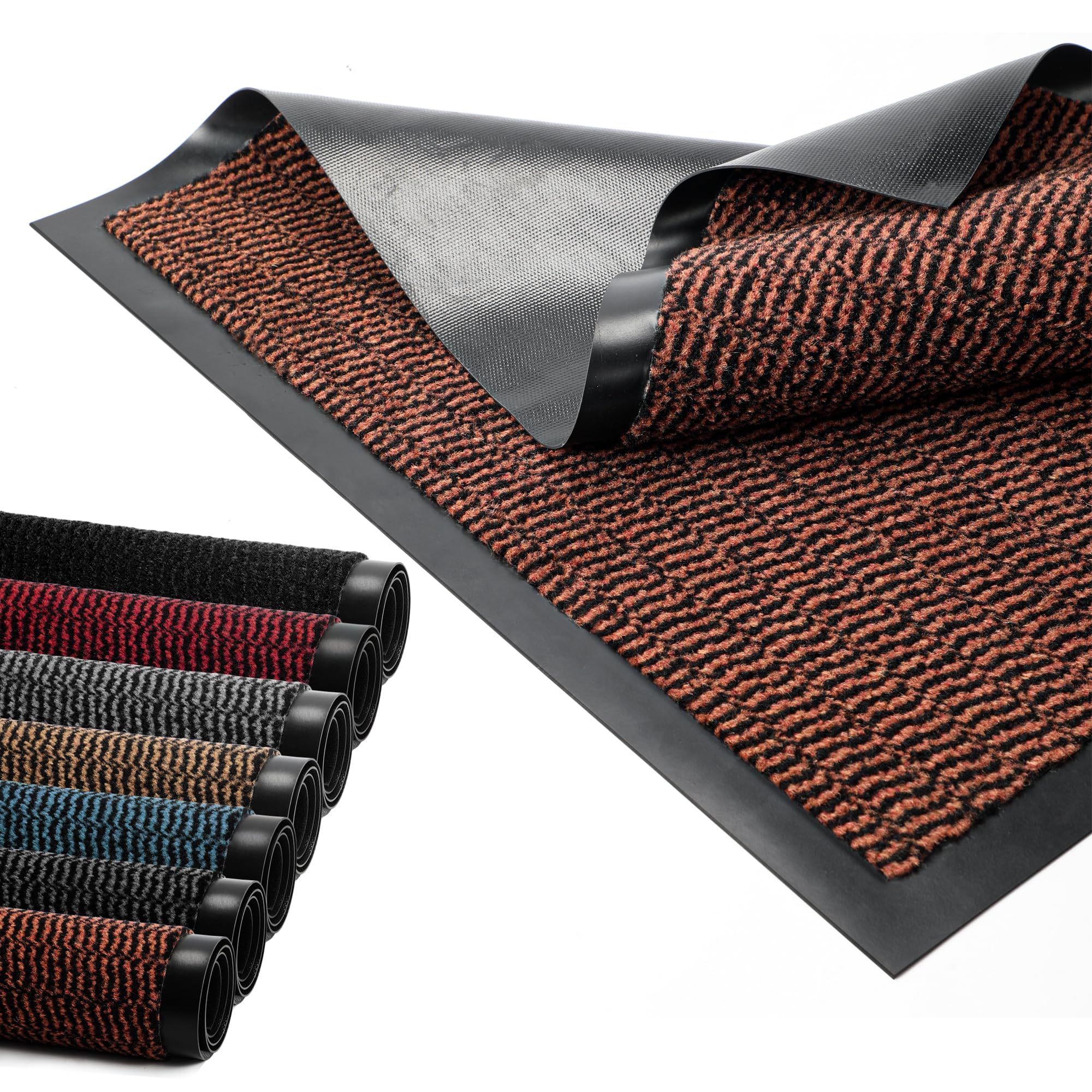 BLADO Door Mat Barrier Mat Non Slip Rubber Mats Washable Light Weight Heavy Duty | Floor Mats Kitchen Rugs Dirt Trapper Doormat Entrance Rug Shoes Scraper Super Absorbent Carpet (50cm x 80cm, Rust)
