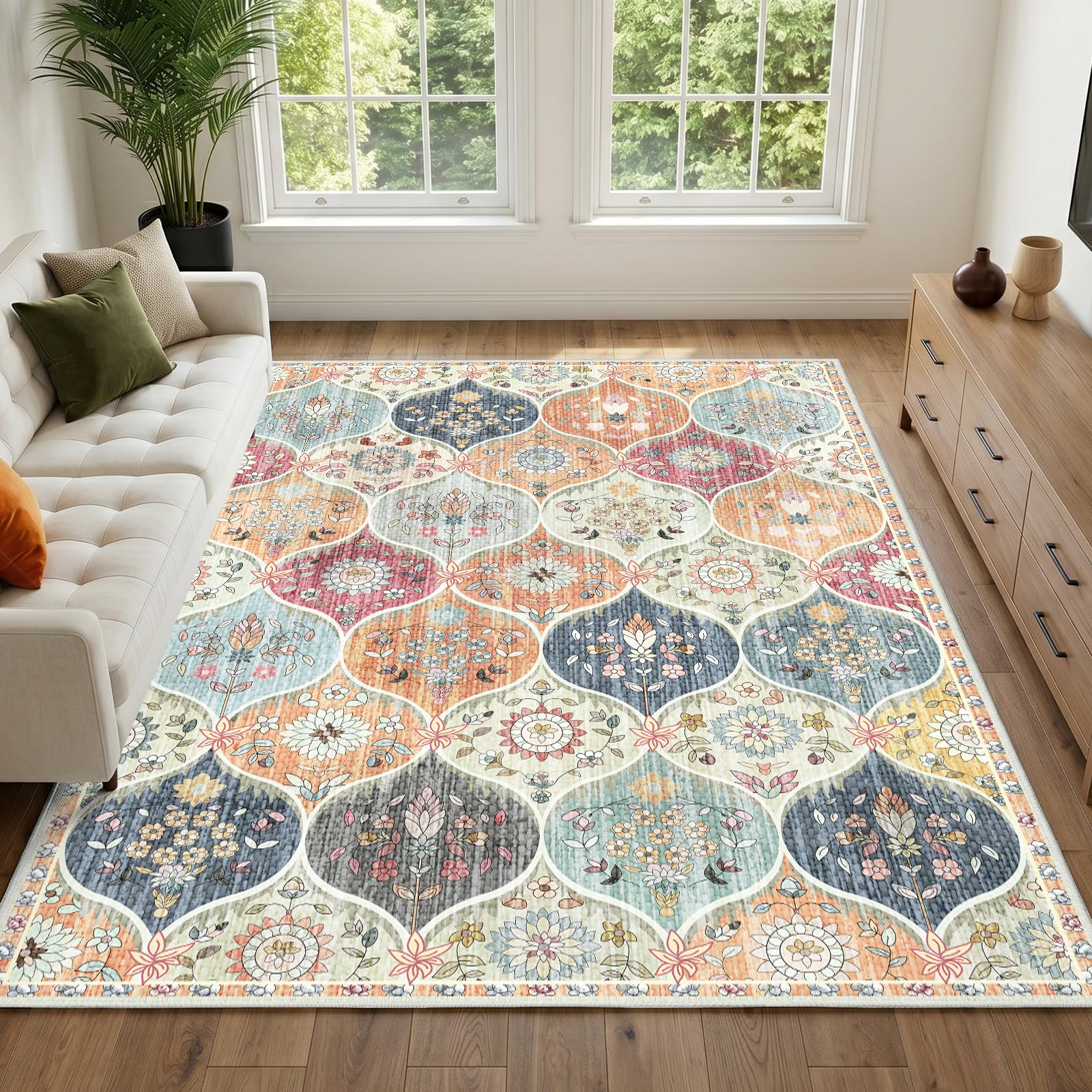 IKALIFE Orange Washable Rug, 120 x 170 cm Non Slip Low Pile Area Rug — image 1