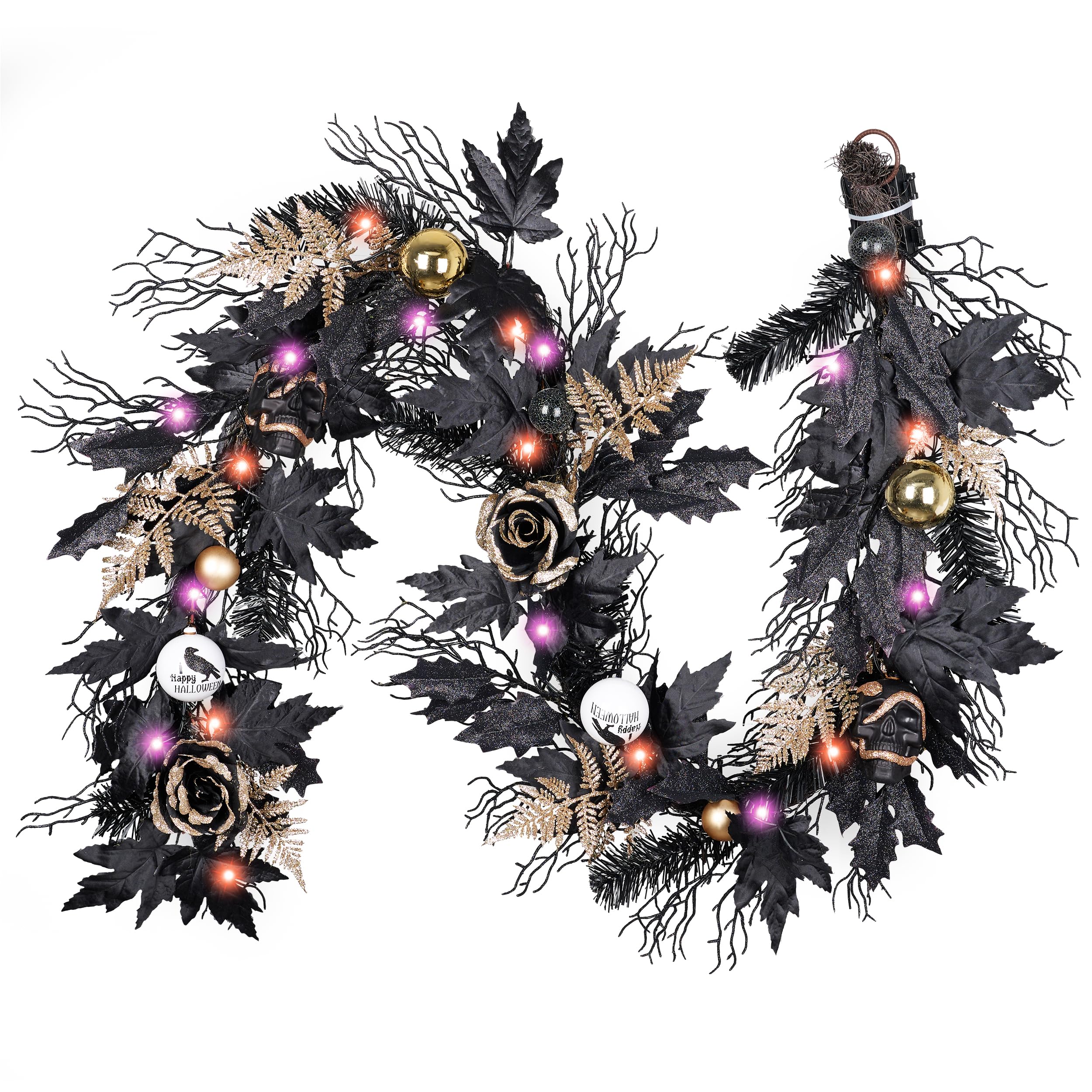 Guirlande Halloween noire 1,8m DecorbyHannah avec crânes et LED pour table