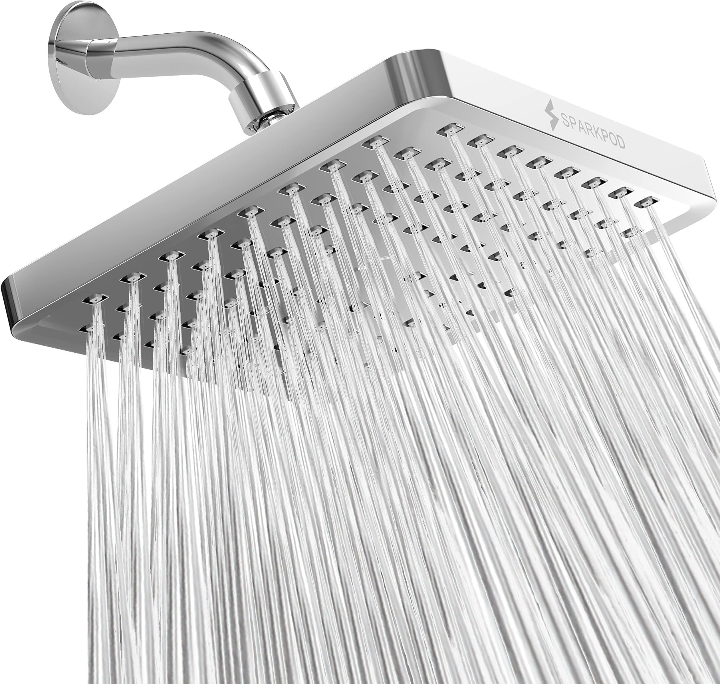 High Pressure Rain Tool-Less 1-Min Install Shower Heads (8in Square, Luxury Polished Chrome)