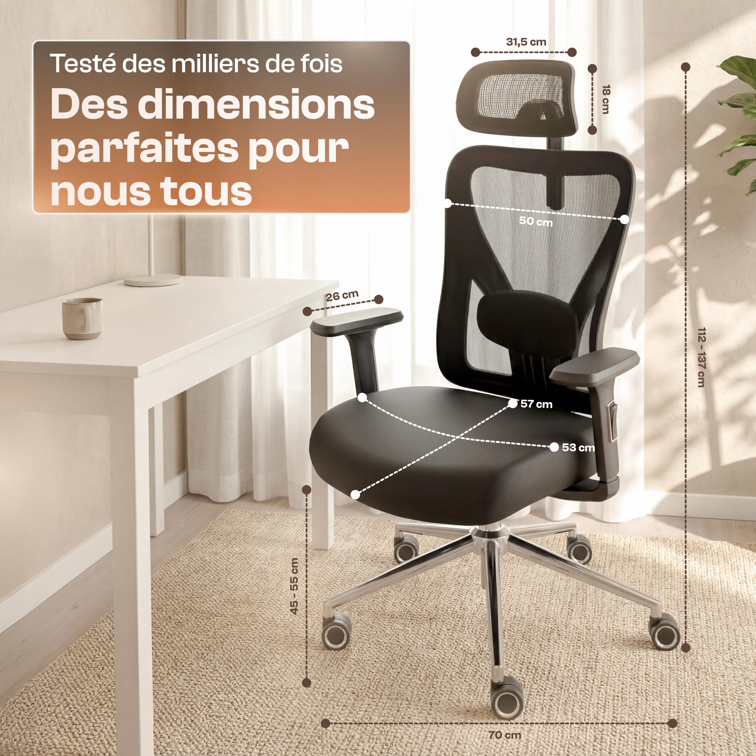 Chaise Bureau Ergonomique, Fauteuil de Bureau avec réglage Confort