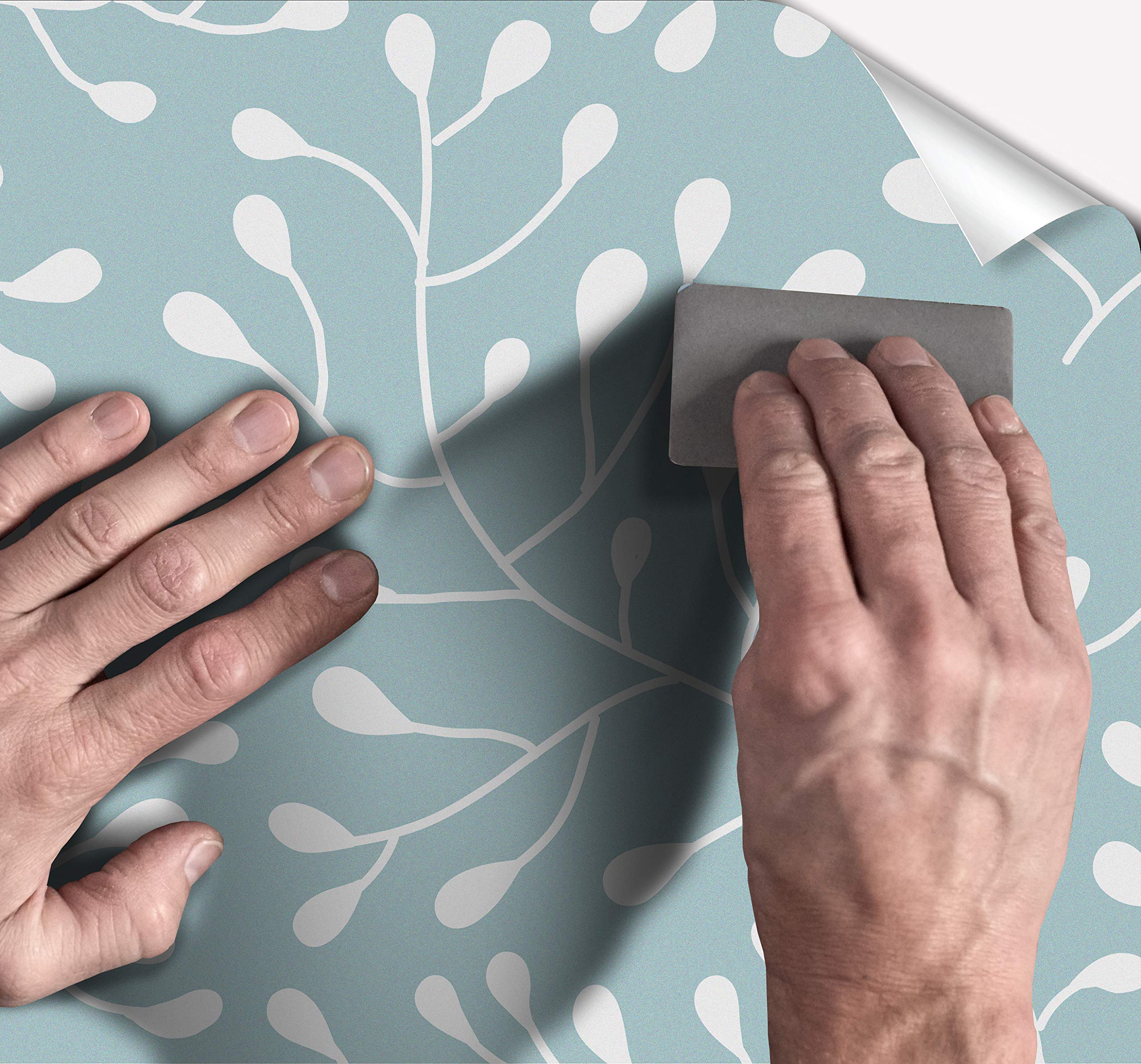 Adesivo Decorativo Per Frigorifero Senza Bolle - Rami Su Sfondo Blu, 60x200 Cm, Vinile Resistente, Rinnova Elettrodomestico