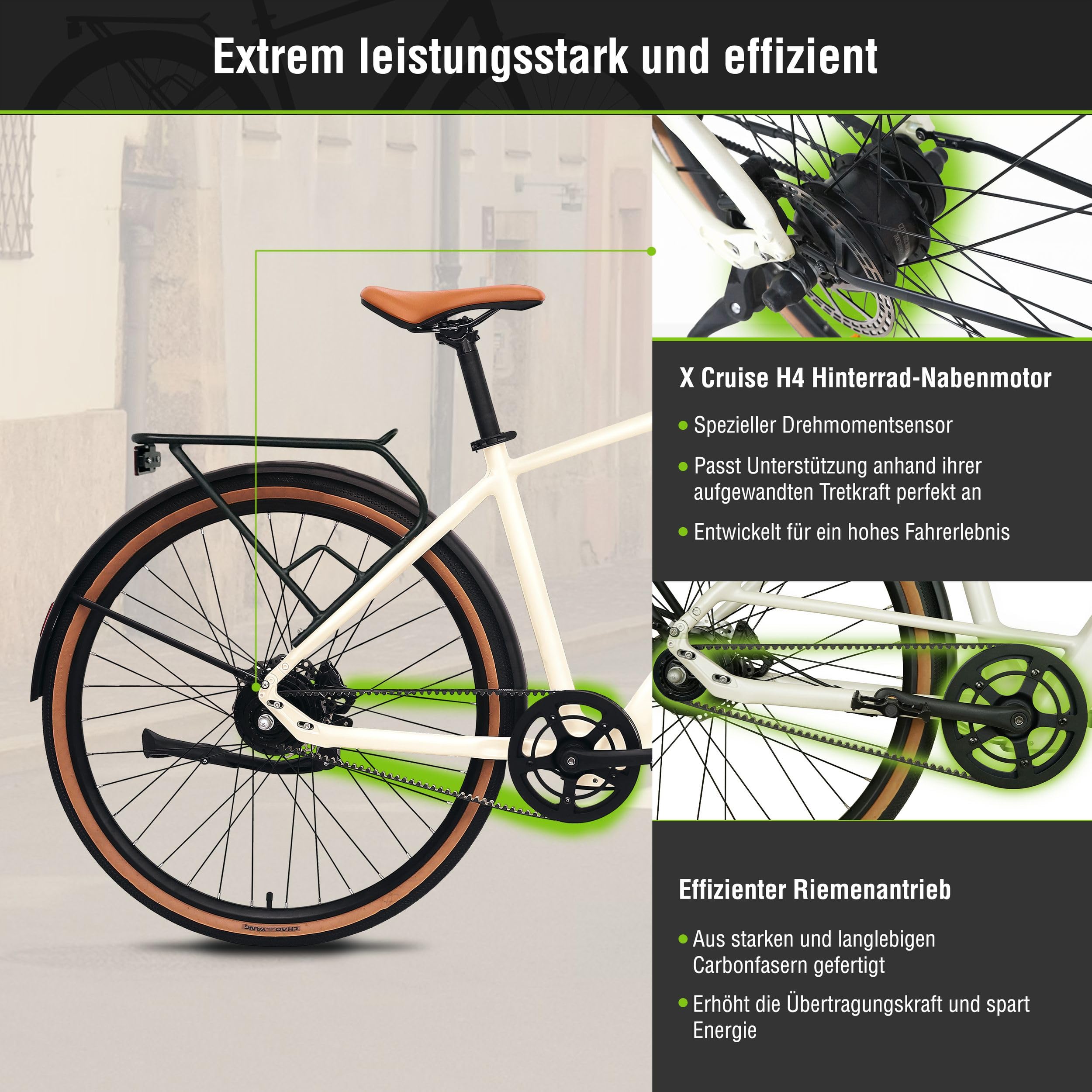 Urban City E-Bike C3M V2 Mamorweiss mit Riemenantrieb Drehmomentsensor, Ultraleicht nur 16kg,28 Zoll Citybike Lenker vollintegriertes, modernes LCD Dash Display