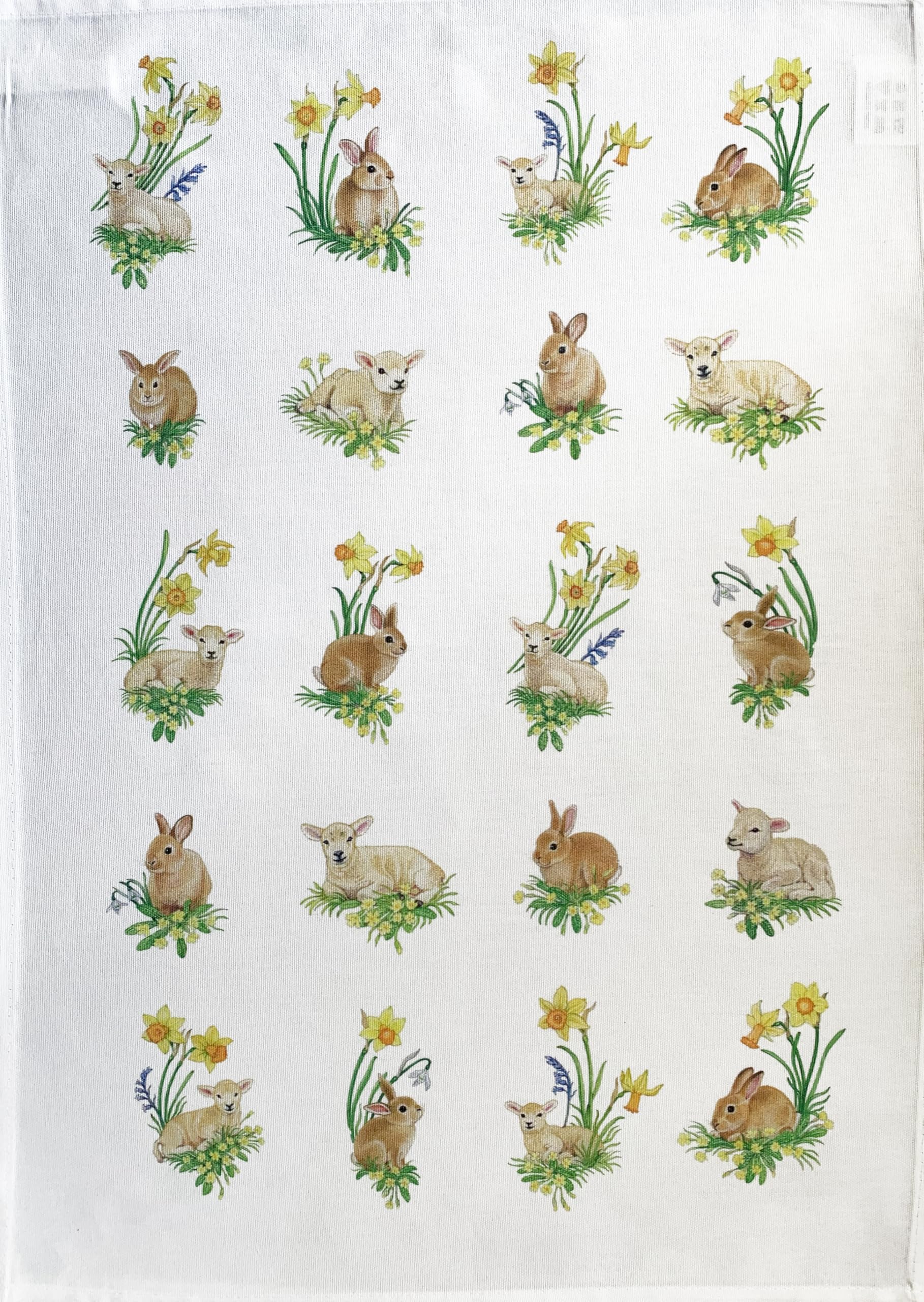 Half A Donkey White Bunnies And Lambs Amongst The Daffodils Large Cotton Tea Towel