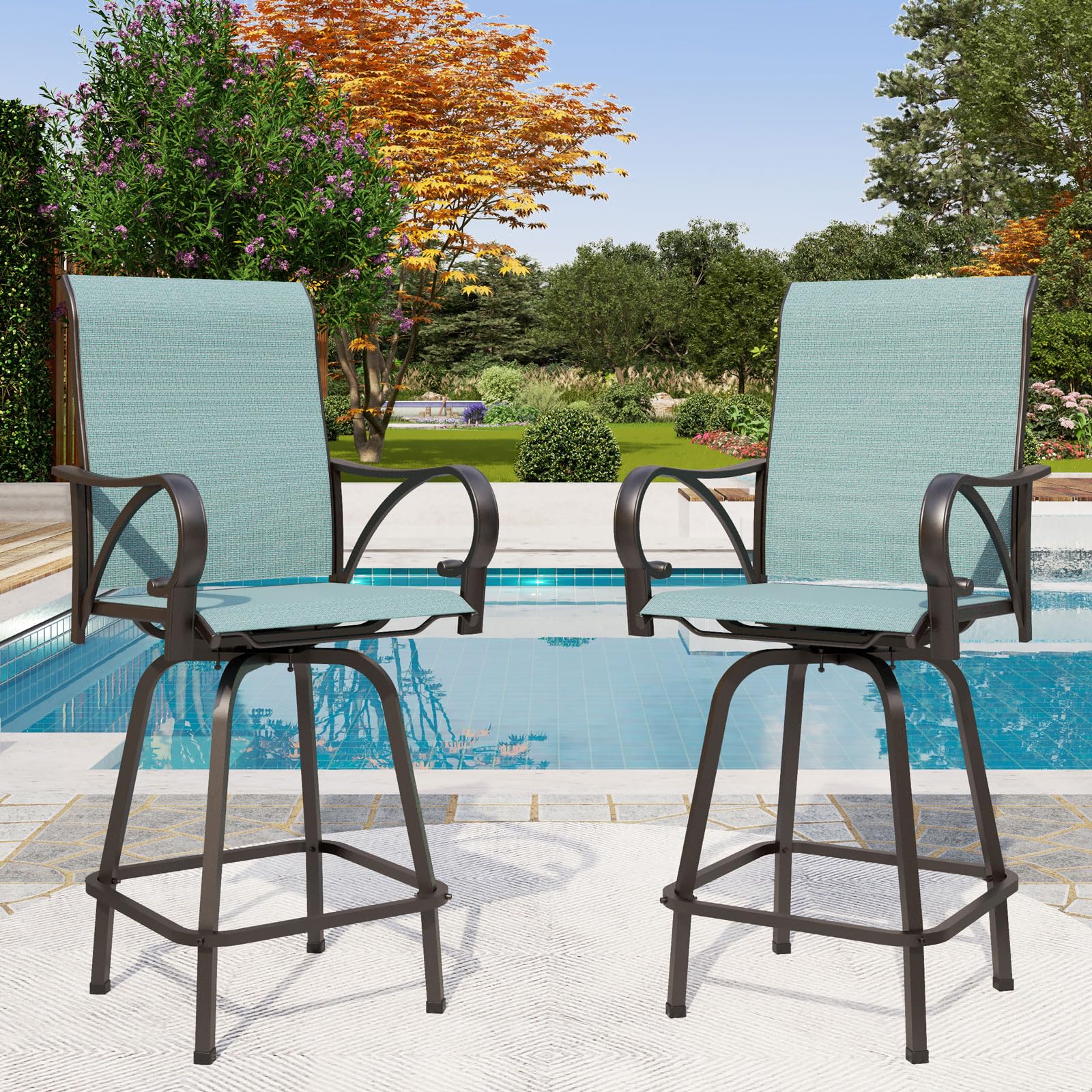 PHI VILLA Outdoor Bar Stools Set of 2, Swivel Patio Bar Chairs