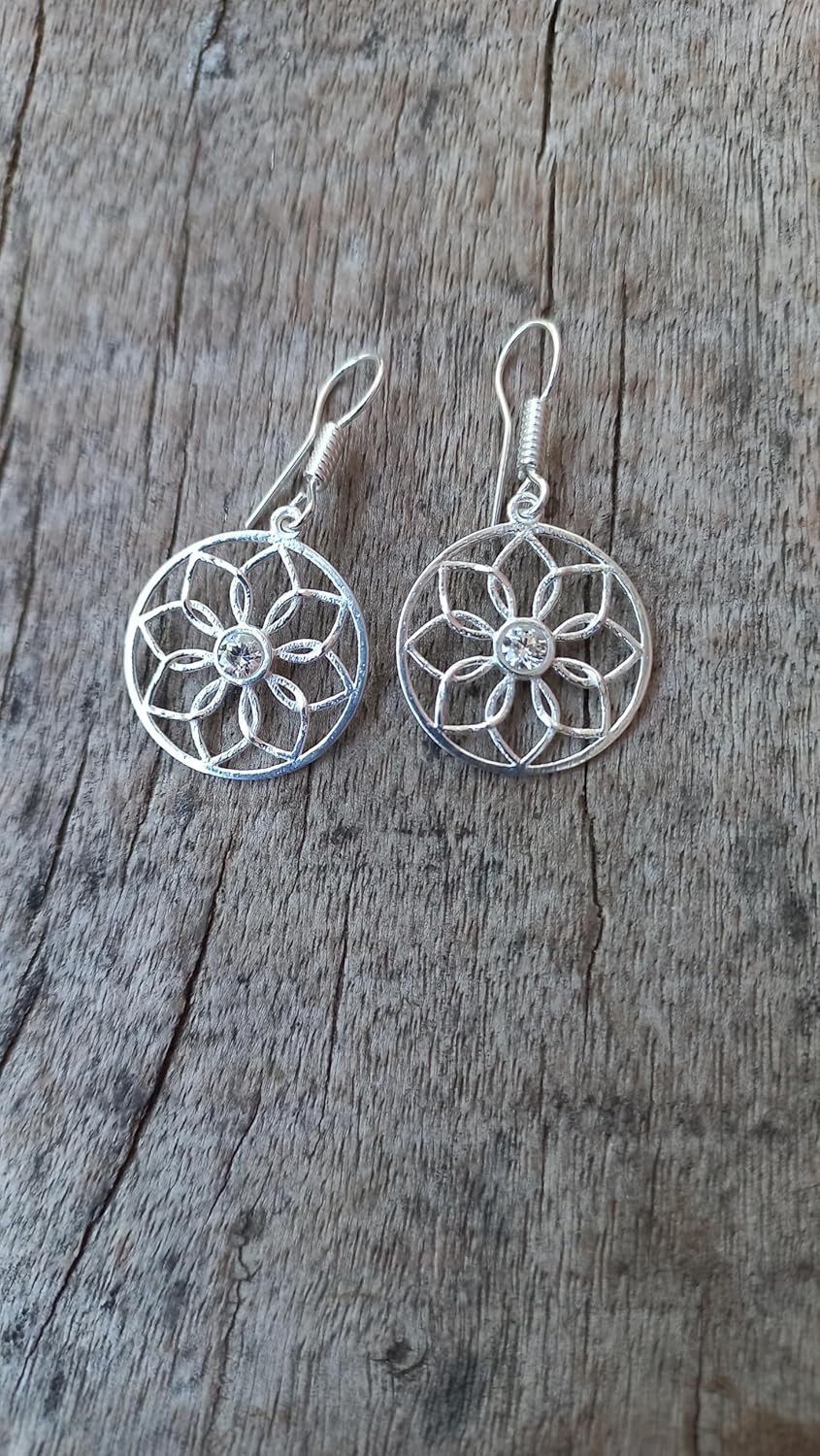 Lotus Flower Yoga Earrings Comet Craft 925 Sterling Silver plated dangle CZ Earrings - Image 2