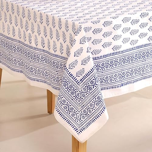 Miniatura 50 de Hand Block Printed Cotton Tablecloth – Elegant Floral Design Perfect for Dining Table Kitchen Parties Home Decor, Wall Tapestry (Peach Floral, 6