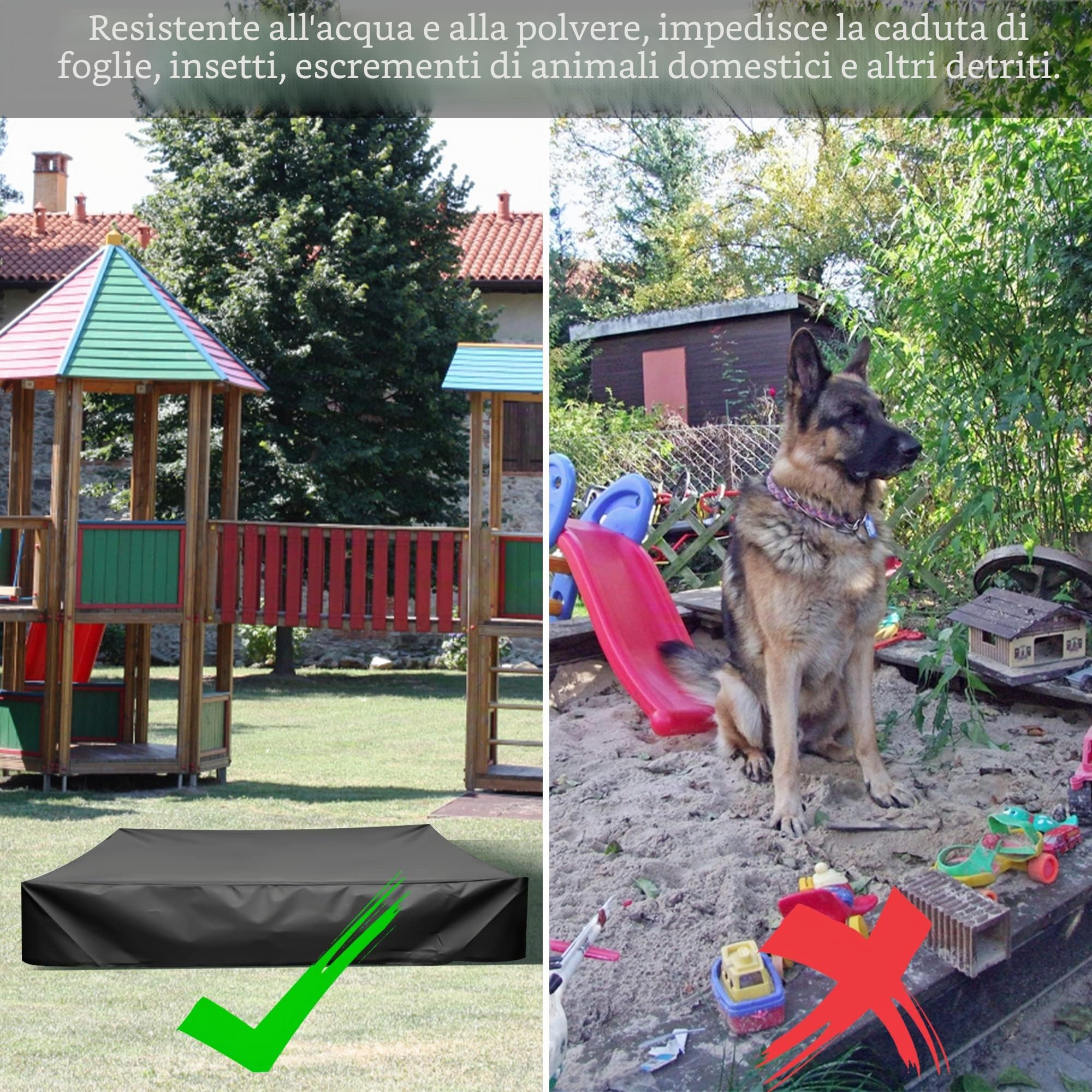 Copertura Sabbiera Impermeabile, 150 * 150cm Telo per Sabbiera Giocattoli Protezione in Tessuto Oxford, Copertura Antipolvere con Coulisse, per Bambini Sabbiera, Piscina, Giardino (Nero)