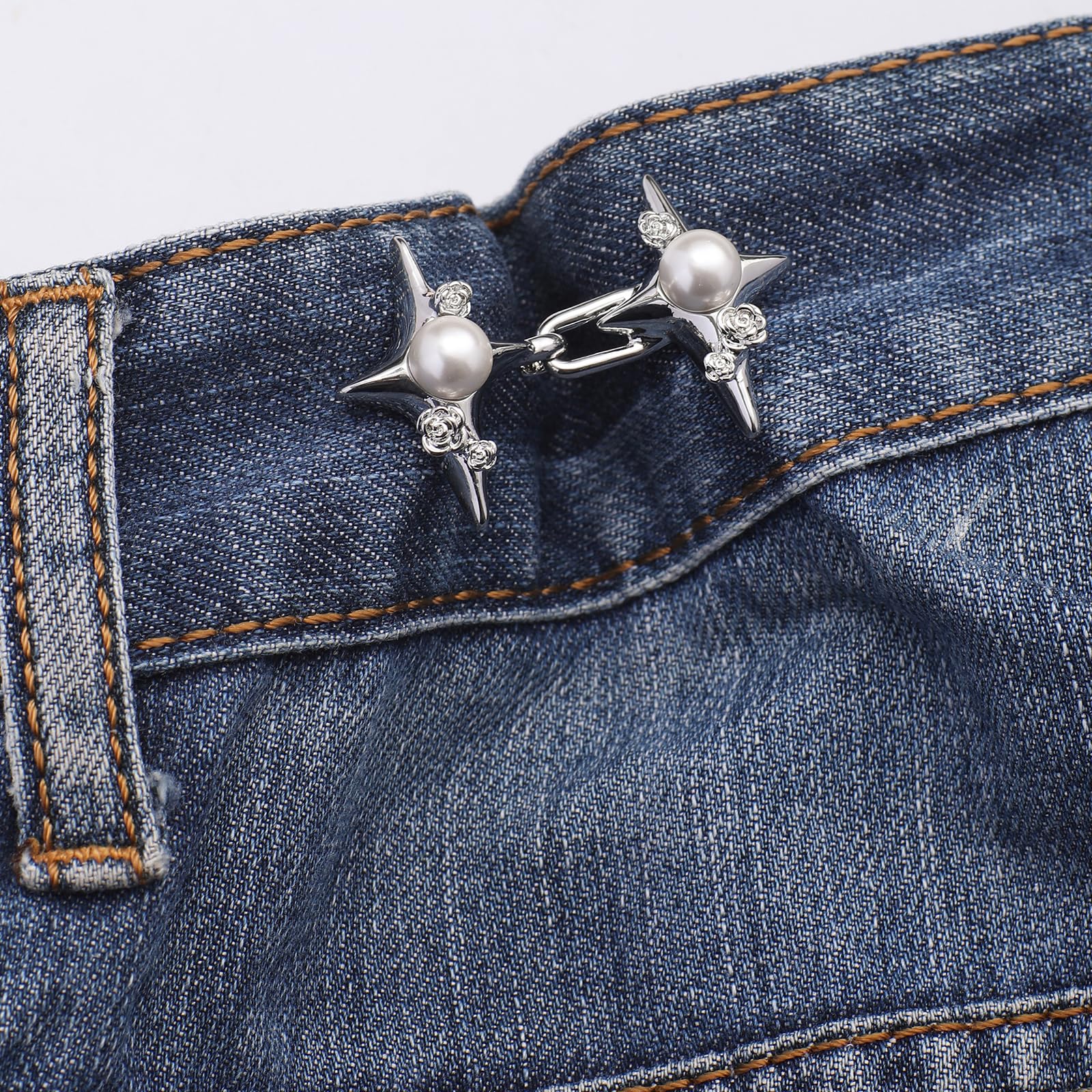 Juego de 2 tensores de cintura para pantalones, clip de cintura con estrella de perla, botones instantáneos sin costura para jeans sueltos, vestidos, faldas para mujeres y niñas, regalo