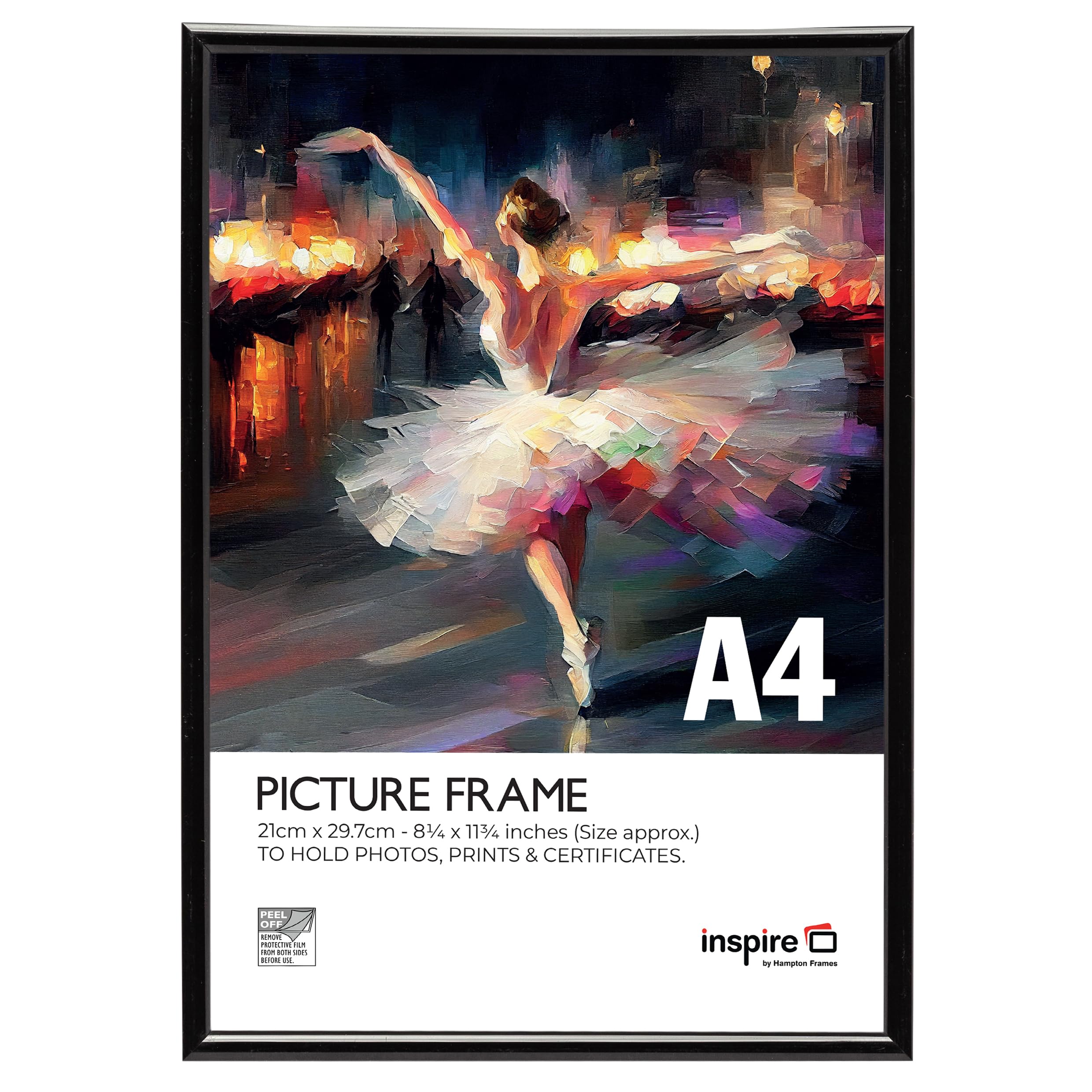 Inspire By Hampton Frames Black Inspire By Hampton Backloader A4 (21X29.7cm) Poster Frame Acrylic (Non-Glass) Front Pack Of 1