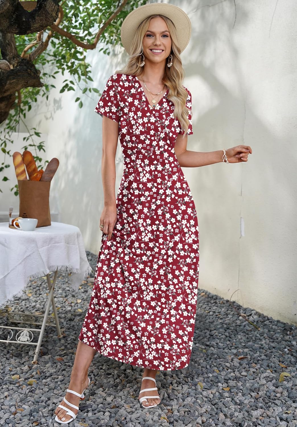 AUSELILY Maxi Dresses for Women Ankle Length Floral Print Beach Long Flowy Dress with Pockets - Image 5