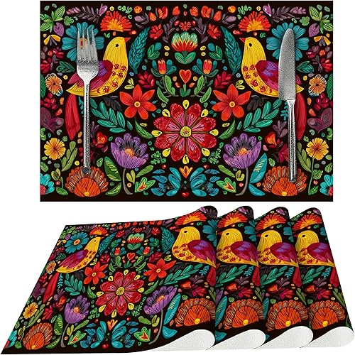 Miniatura 22 de Juego de 4 manteles individuales de tela vintage rosa para mesa de comedor, manteles individuales rectangulares de tela Rosa Vintage,Oso y