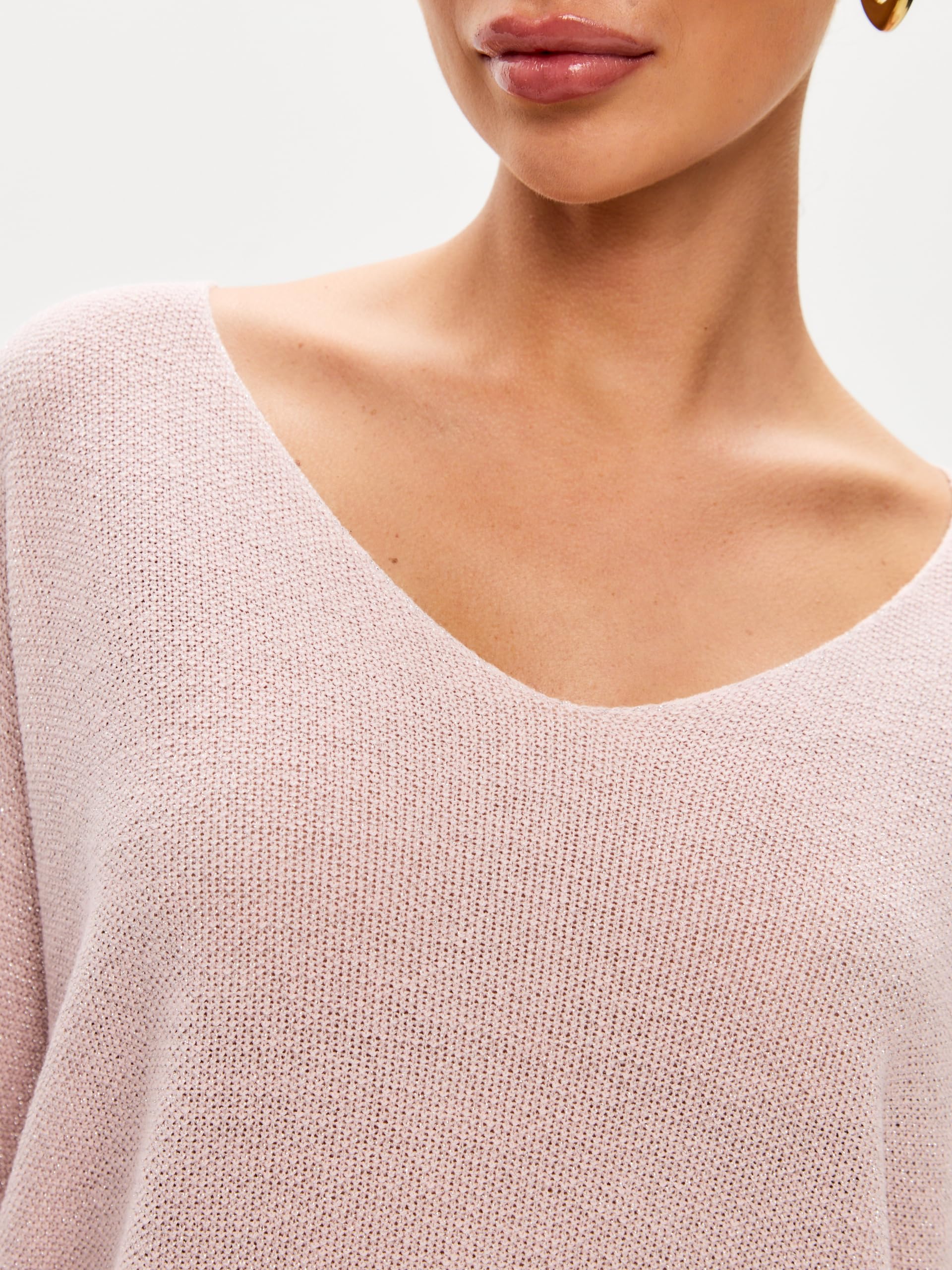 Feinstrickpullover Damen V-Ausschnitt dünner Pullover Damen Oversize Leichter eleganter Glitzer Lurex Pullover Frauen, Made in Italy
