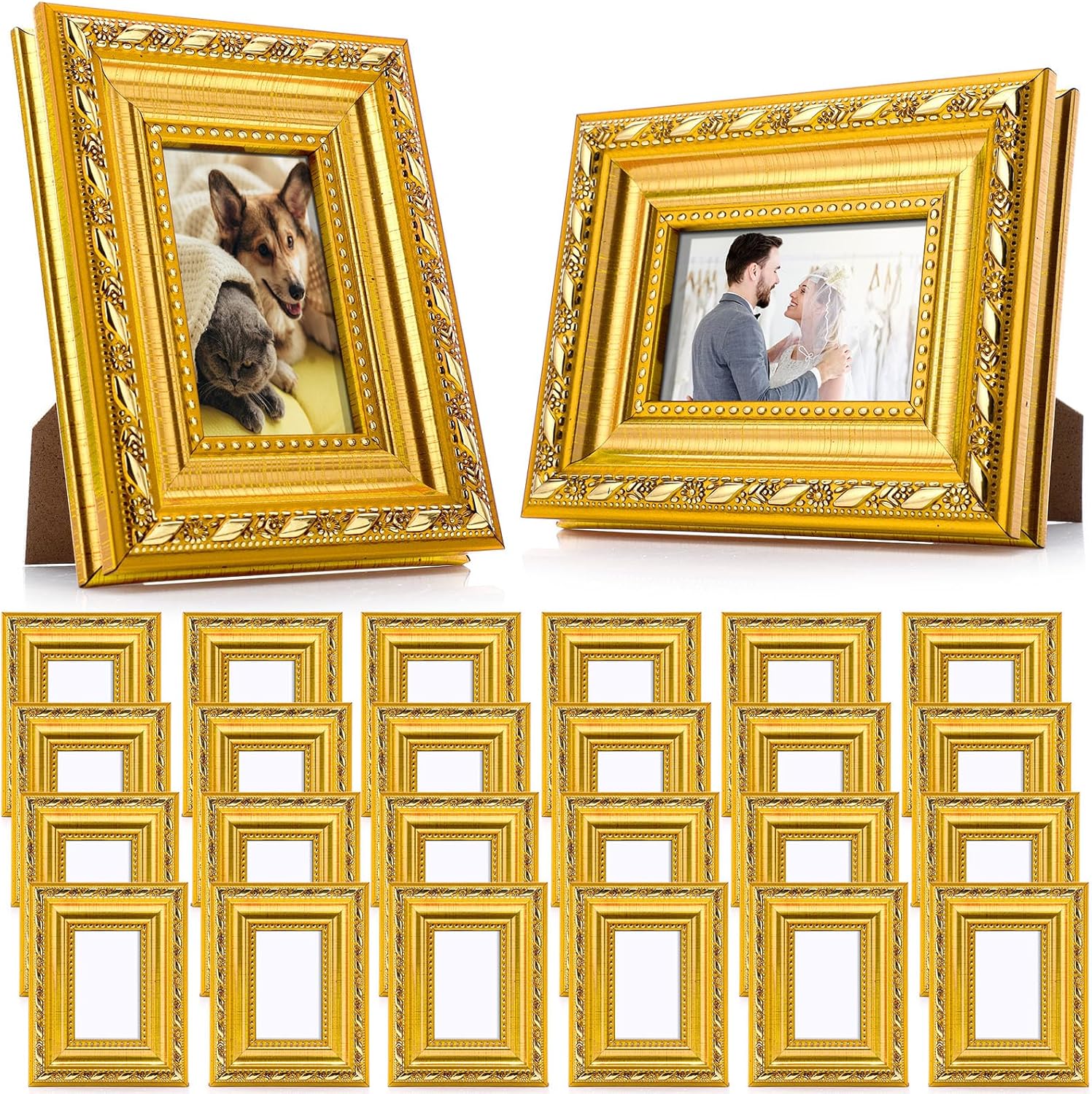 12 Pcs Gold Small Picture Frames Bulk 4 x 6 Inch Mini Vintage Antique Ornate Retro Baroque Photo Frames with Backboard for Wall Hanging Tabletop Home Decor Wedding Christmas Display