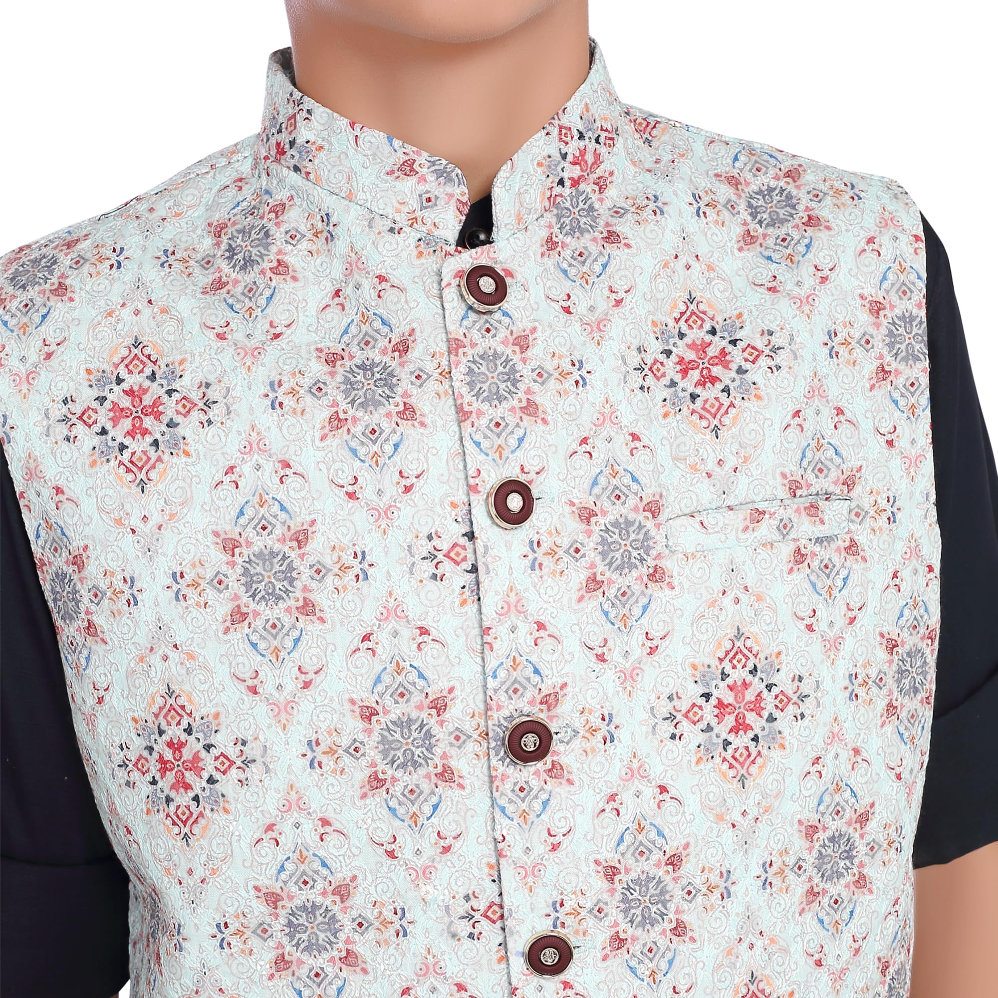 CHARCHIT Boys SeaGreen Printed Nehru Jacket and Shirt 1