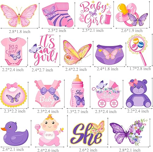 Miniatura 3 de 36 piezas de decoración de cupcakes de mariposa para baby shower con texto en inglés "It's A Girl" para fiesta de bebé, baby shower, revelación de