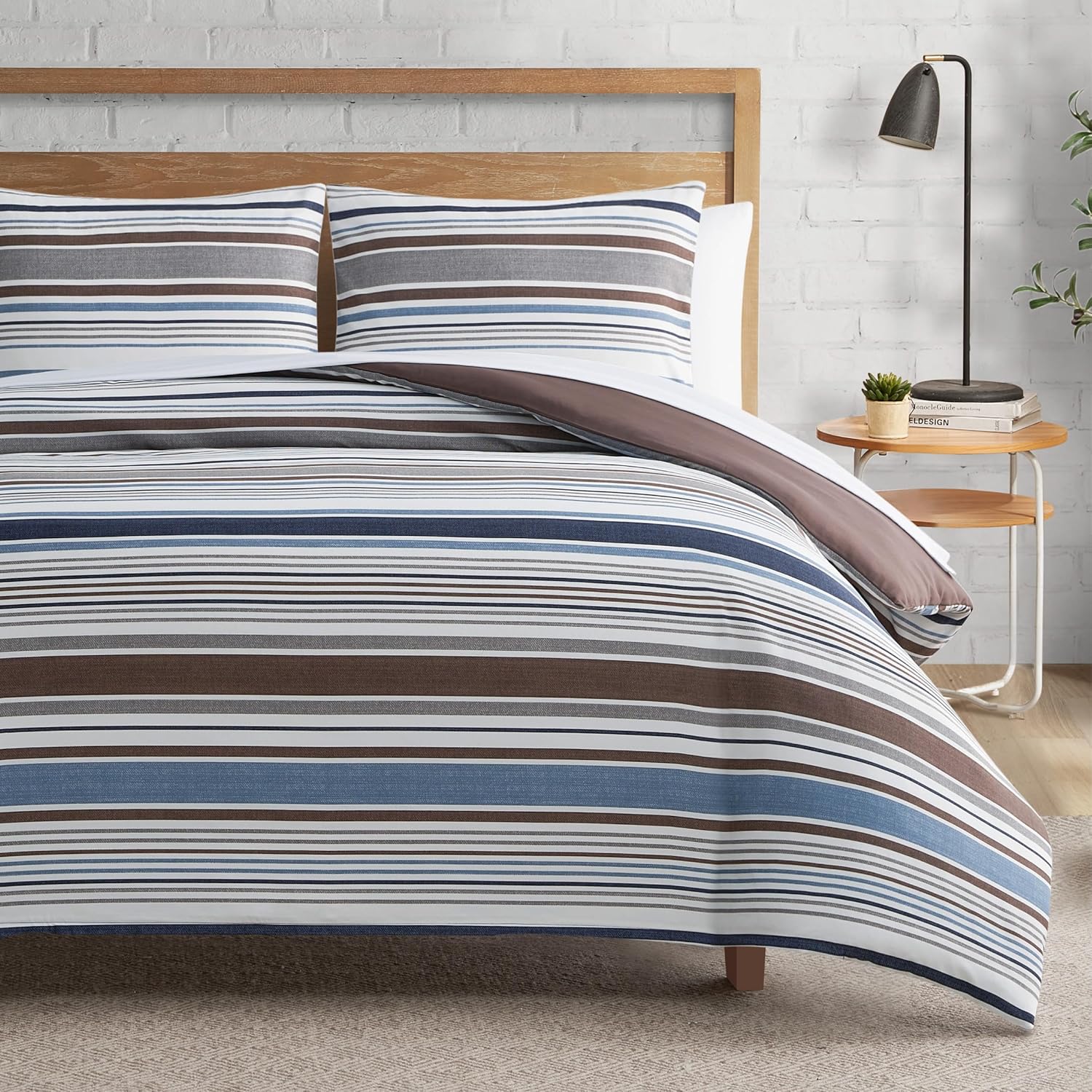Lucky Brand Monterey Stripe Duvet Cover Set - Full/Queen Size - 3 Piece Bedding Ensemble