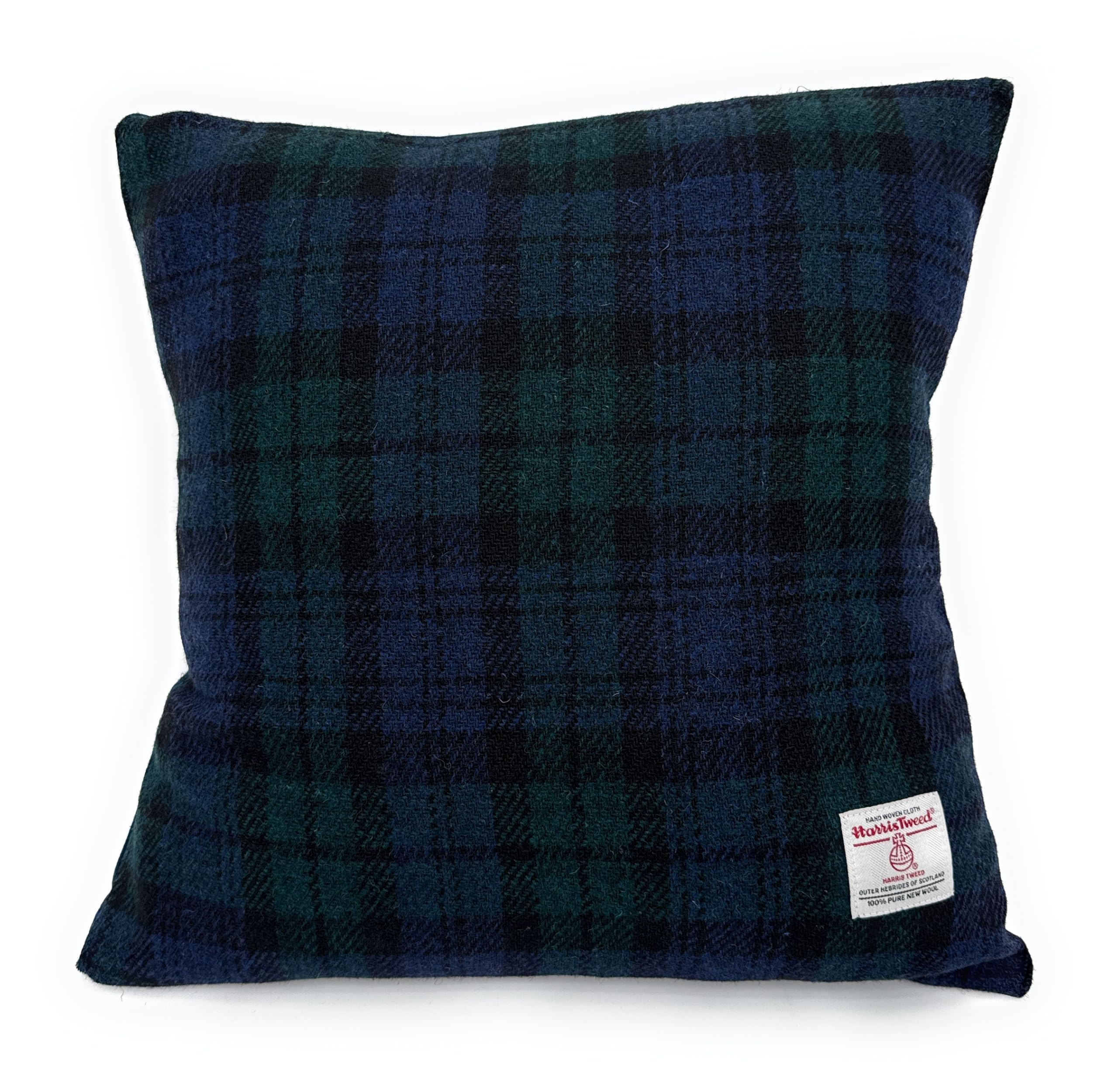 Tartan Tweeds Black Watch Harris Tweed Square Cushion Cover With Velvet Back Made In Scotland (Black Watch)