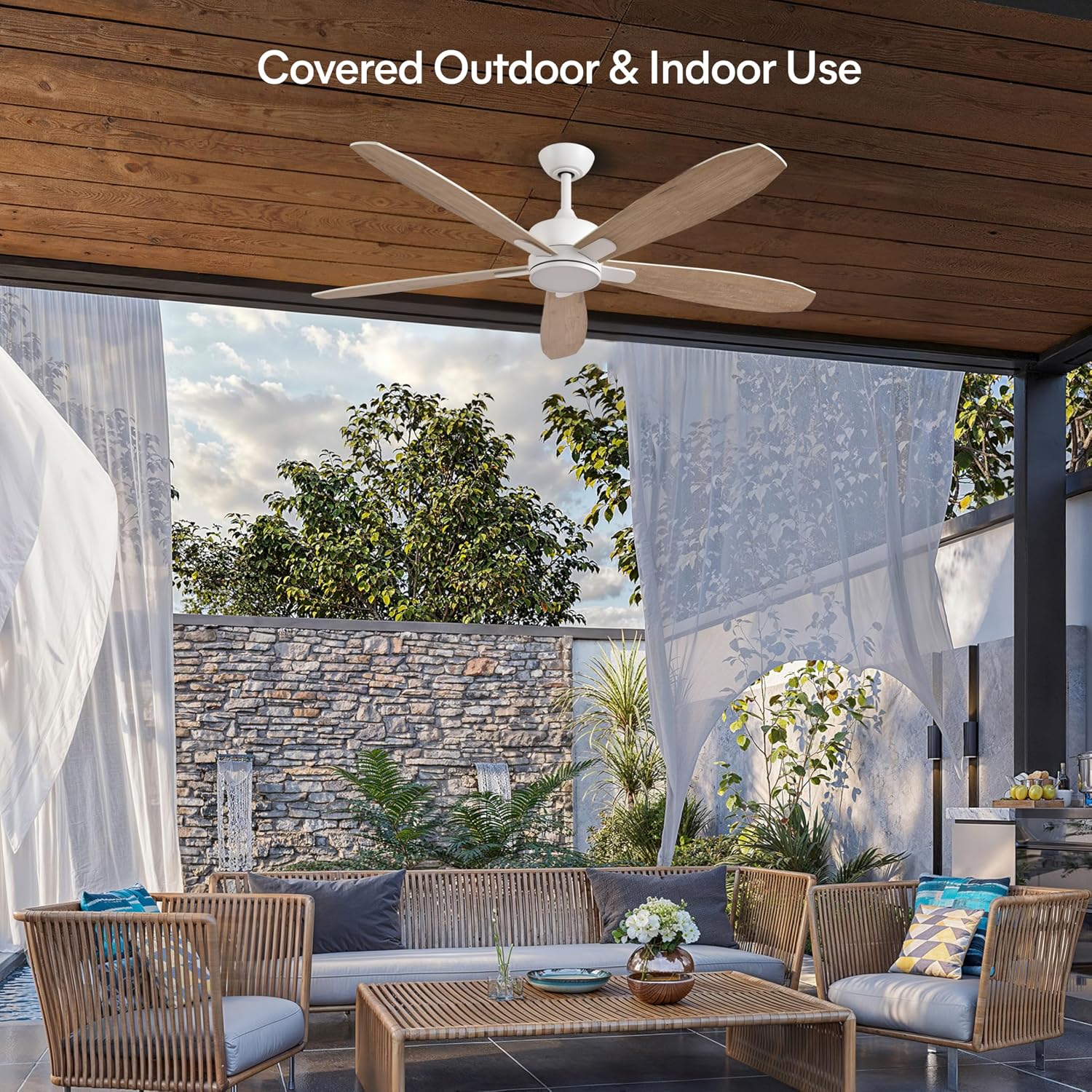 KASTLITE 56-Inch Matte White Ceiling Fan with Light & Remote Control | 6CCT LED, Quiet Energy Efficient DC Motor Cooling & Lighting Fixture for Living Room | Reversible White & Oak Blades | Dragonsky