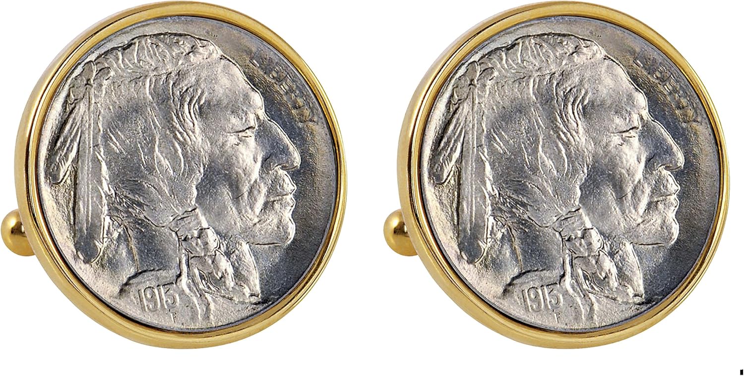 American Coin Treasures Smithsonian Institution 1913 First-Year-of-Issue Buffalo Nickel Goldtone Bezel Coin Cuff Links