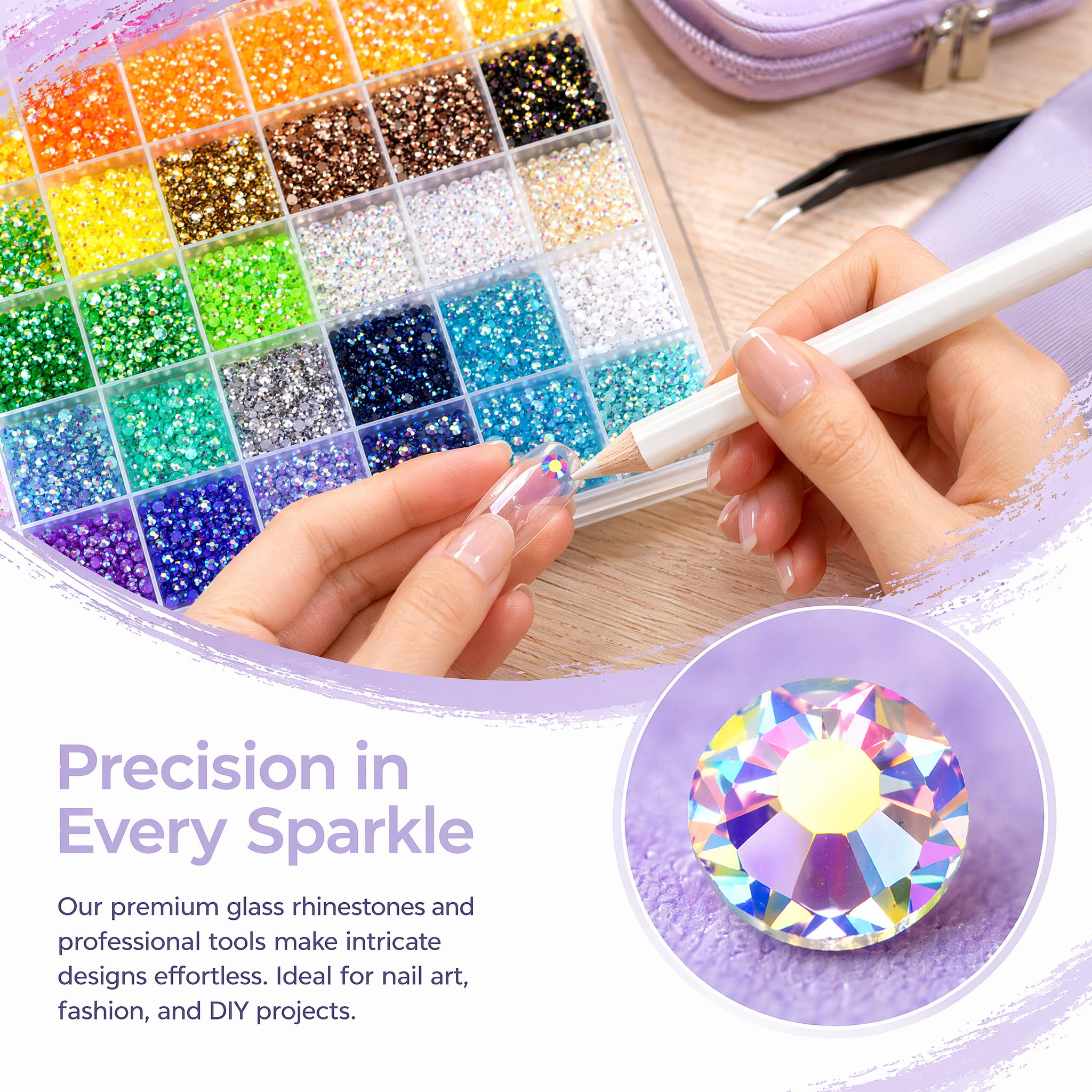 Zestaw 30000 sztuk Bedazzling Kit kamieni stras do paznokci, 28 kolorów, 3 mm błyszczące kamienie, Bedazzler Kit z pęsetą i pisakiem woskowym, płaskogrzbietowe kamienie stras Jelly Rhinestones do