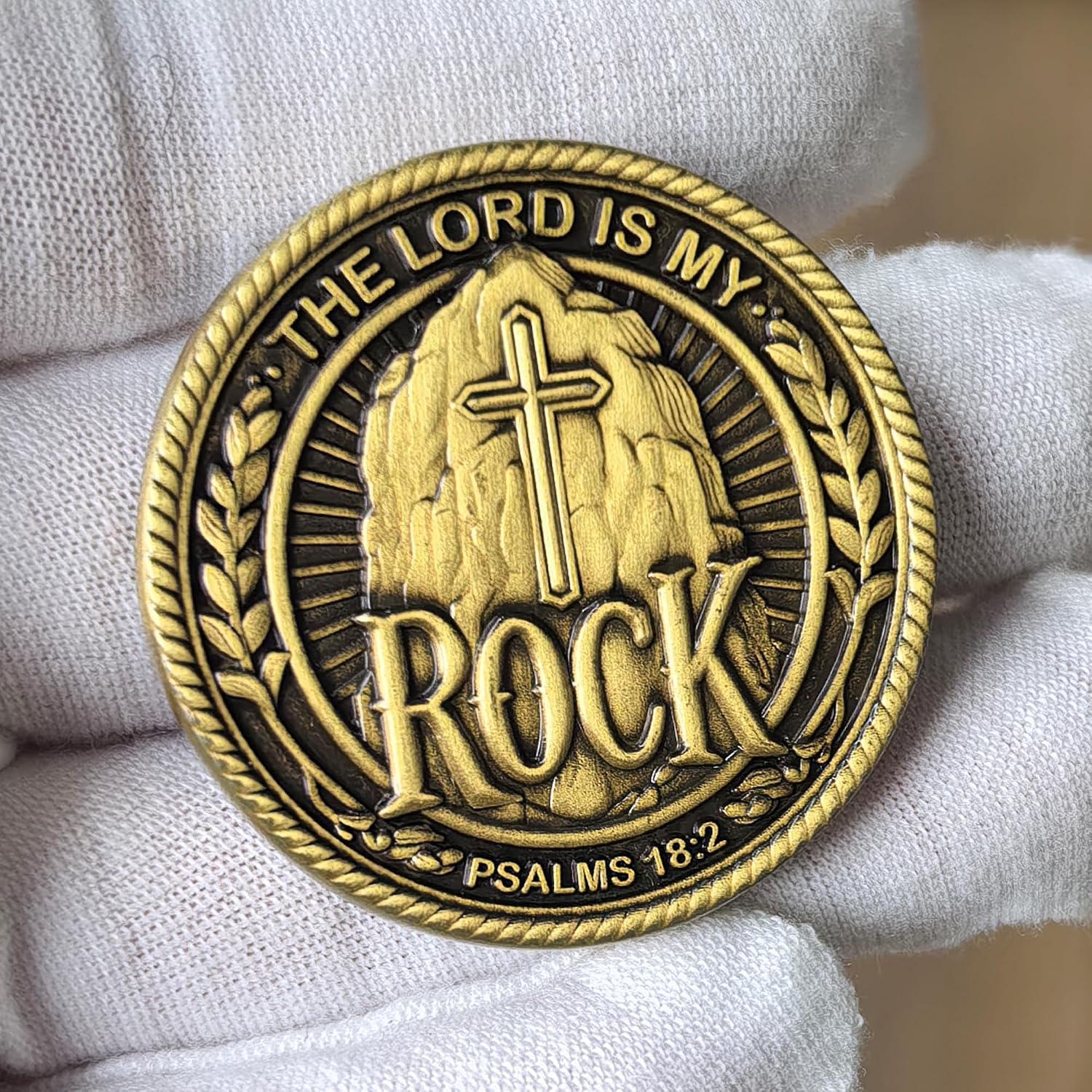 The Lord Is My Rock Christian Challenge Coin - 1.57-Inch Zinc Alloy - Inspirational Religious Token with Protective Case - Trust in the Lord