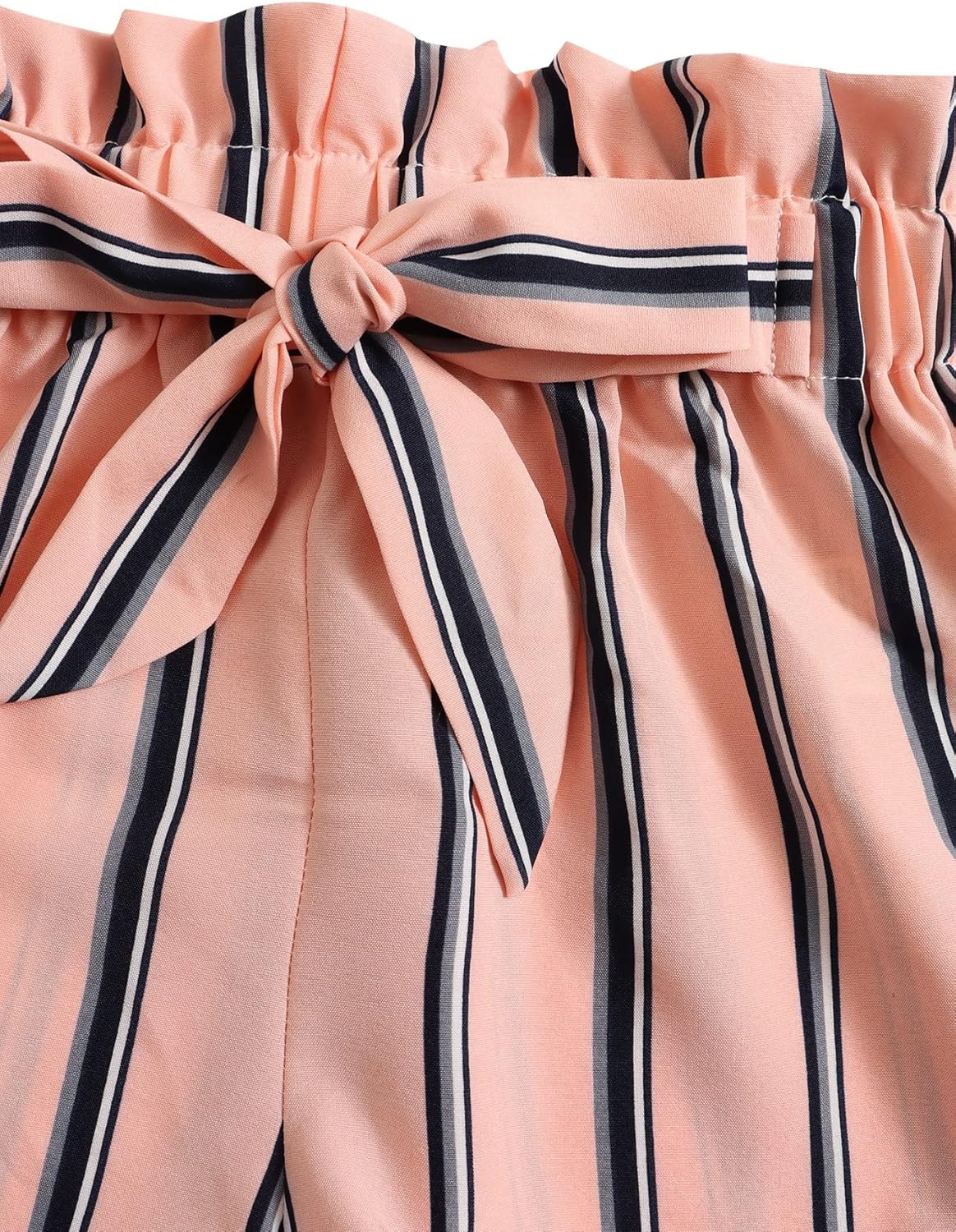 OYOANGLE Girl's 2 Piece Outfits Summer Tie Knot Tank Top and Paperbag Waist Striped Shorts Set - Image 5