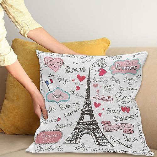 Miniatura 2 de Ambesonne Funda de cojín con diseño de la Torre Eiffel, diseño de la bandera de París con forma de corazón, diseño decorativo de bocetos y garabatos