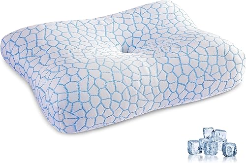 Almohada de espuma viscoelástica para aliviar el dolor de cuello y soporte cervical, almohada de contorno refrescante tamaño Queen con doble altura,
