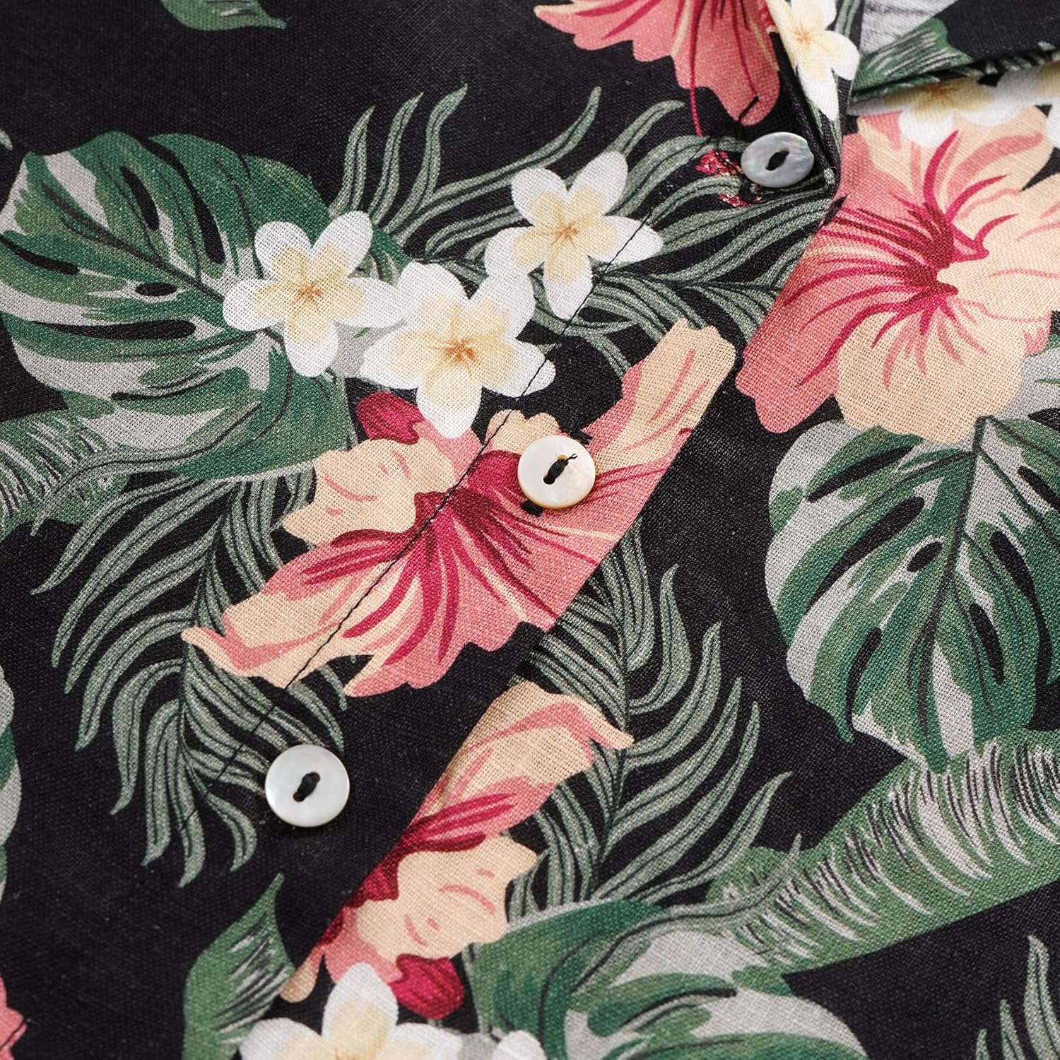 Amazhiyu Women's 100% Linen Hawaiian Shirt Casual Short Sleeve Button Down Shirts Floral Black, Small - Image 5