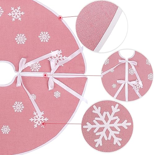 Miniatura 22 de MACTING Falda de árbol pequeño de Navidad, falda de árbol de arpillera roja de 23 pulgadas con copo de nieve blanco impreso para vacaciones, hogar