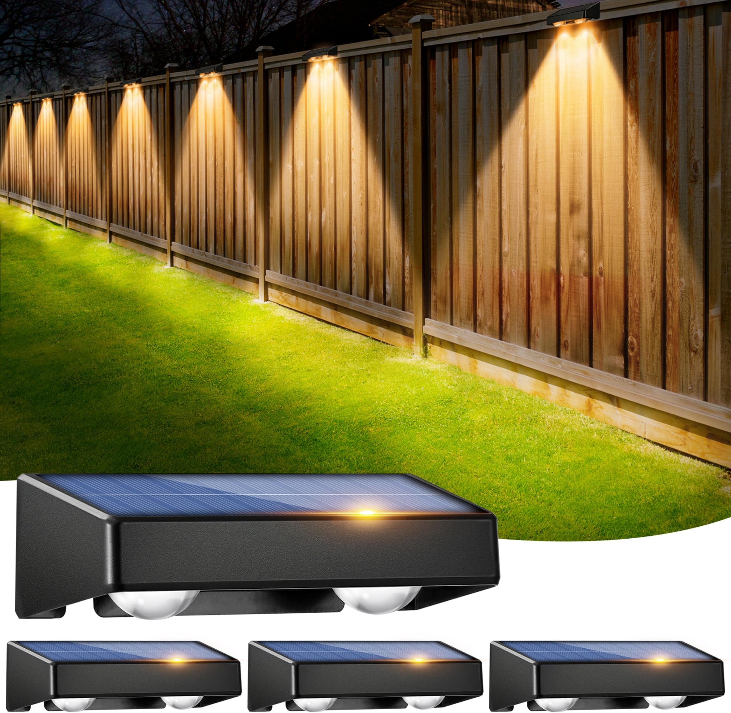 sununiny Solar Fence Lights Outdoor,4 Pack Wall Solar Lights IP65 Waterproof,9 Colors 11 Modes RGB Garden Fence Lights Solar Powered for Patio/Backyard/Porch/Pool Decorations