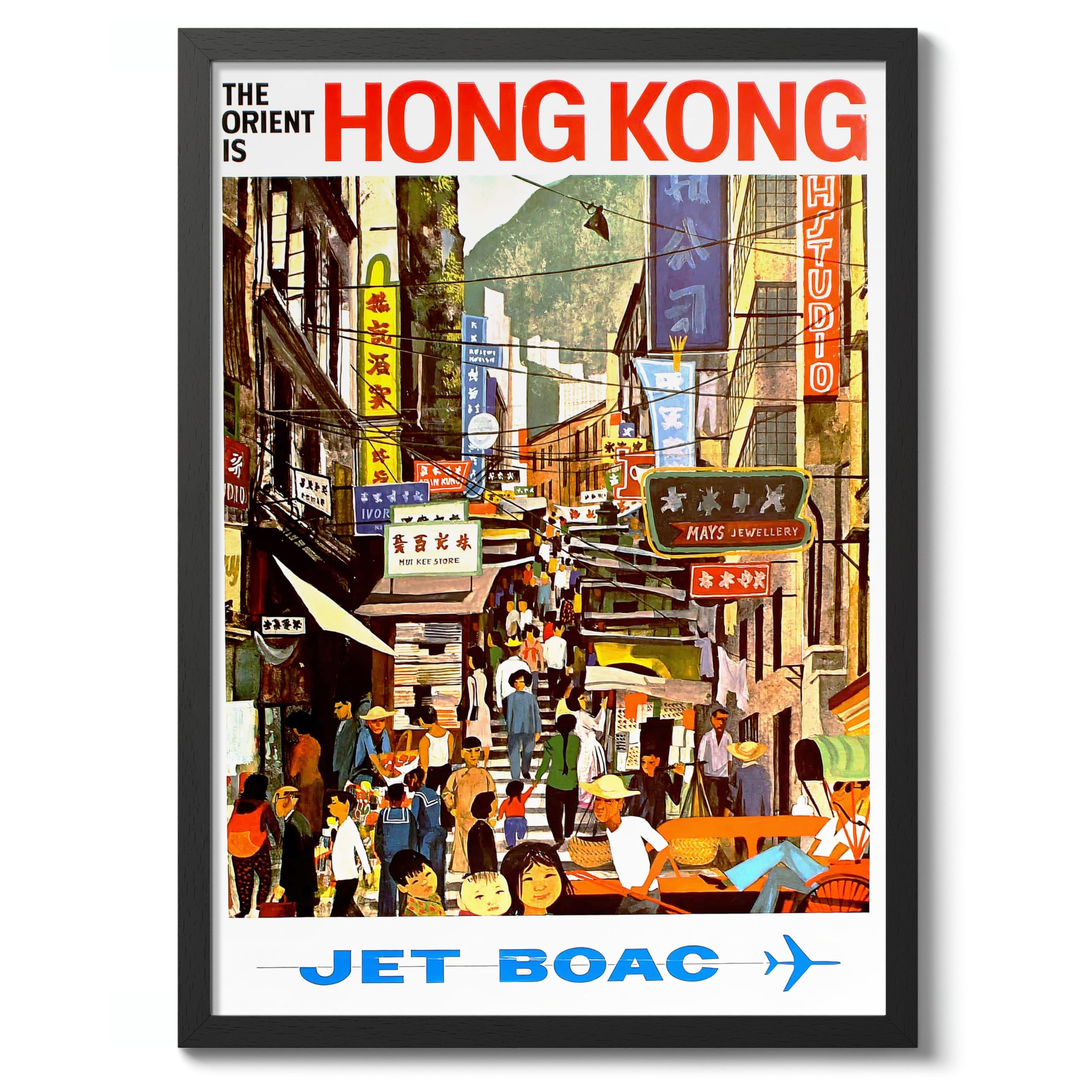 Animato Hong Kong, China Vintage Travel Poster, Retro Tourism Print, Popular Attractions Around The World, Postcard Home Decor, Archival Matte, 50x70cm (Black Frame) - 50x70cm โ image 1