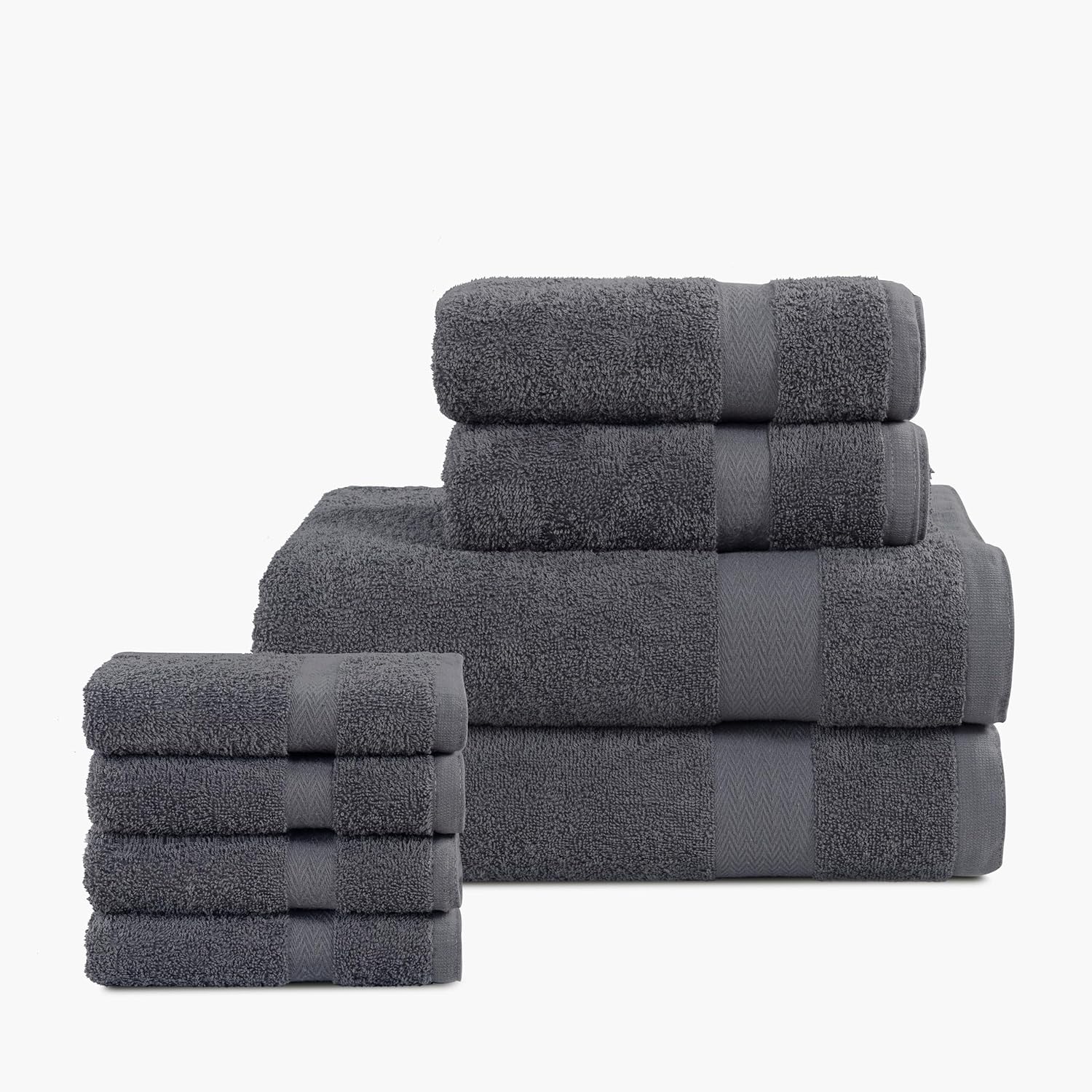 BolBom*S 8 Piece Towel Set Ultra Soft 100% Pure Cotton, 2 Large Bath Towels 28x56,2 Hand Towels for Bathroom 16x26,4 Wash Cloths12x12,Bath Towels Ideal for Everyday Use, Hotel & Spa-Dark Grey