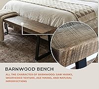 Vista 6 de Banco rústico de madera de granero recuperada, madera maciza con base de metal, estilo moderno de granja, parte superior de 2 pulgadas de grosor