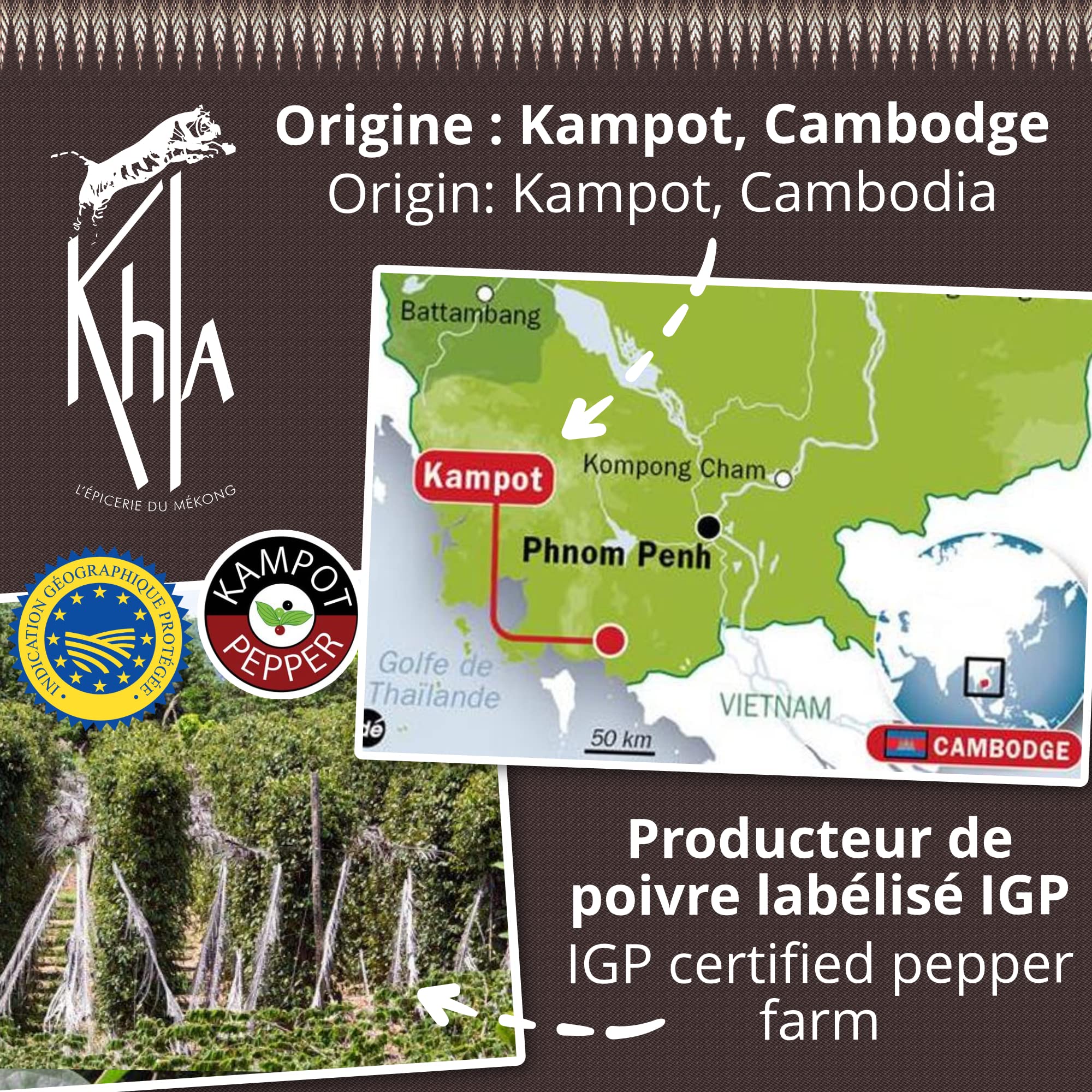 KHLA - Trío Mekong - Pimienta de Szechuan verde, Pimienta de Szechuan roja y Flor de sal de Kampot