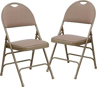 Flash Furniture Hercules Metal Folding Chair, Beige, 2-Pack