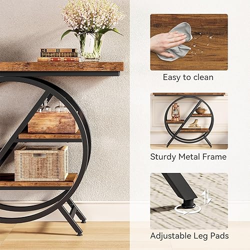 Miniatura 5 de LITTLE TREE Mesa consola para entrada, mesa de sofá de 39.37 pulgadas detrás del sofá, mesa de madera industrial de 4 niveles estrecha con marco de