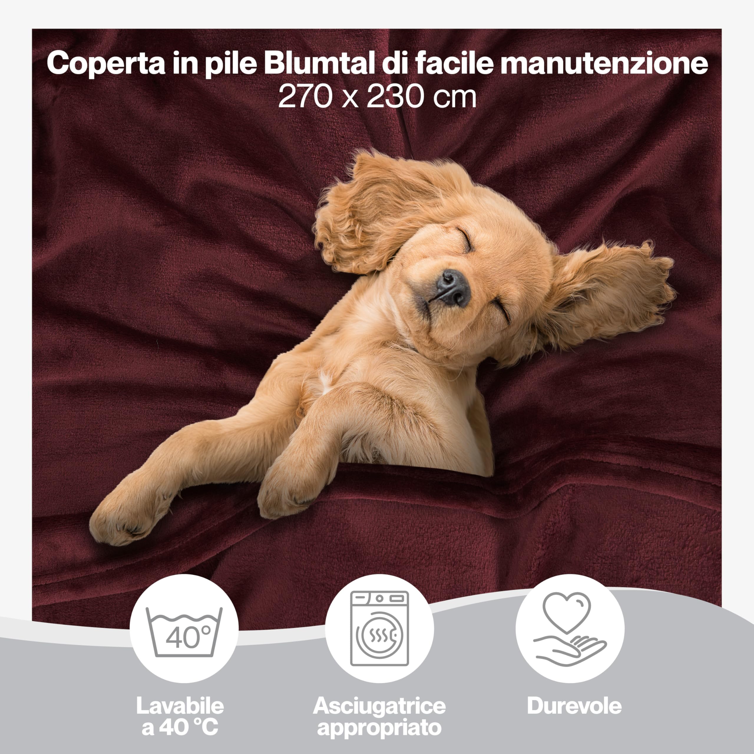 Blumtal Coperta Pile 270x230cm - Coperta Plaid divano super morbida - Coperta Divano certificata OKEO-Tex - coperta per divano - coperta invernale - coperte in pail - plaid matrimoniale il plaid rosso