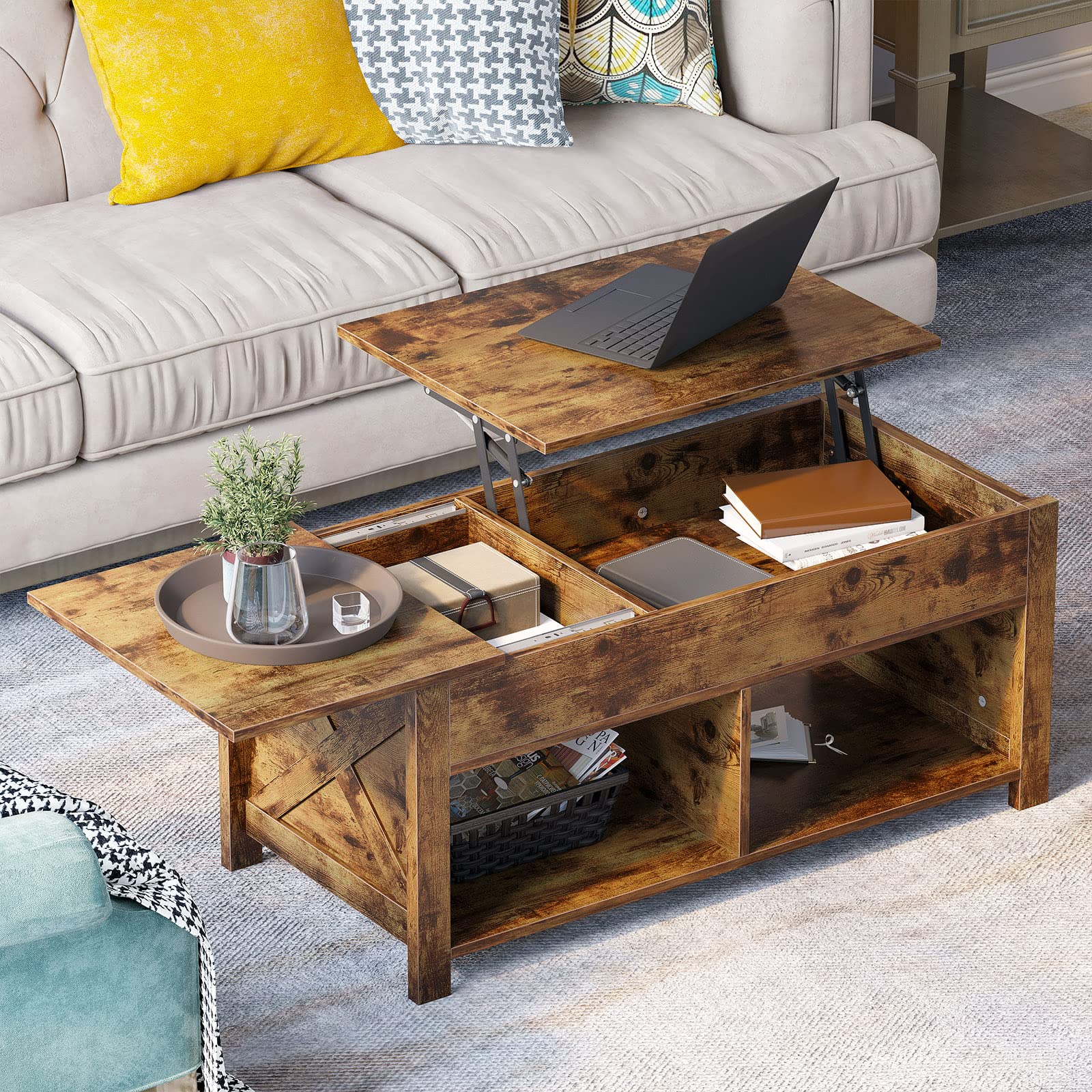 Buy YITAHOME Lift Top Coffee Table with Storage, Rustic Modern Lift op