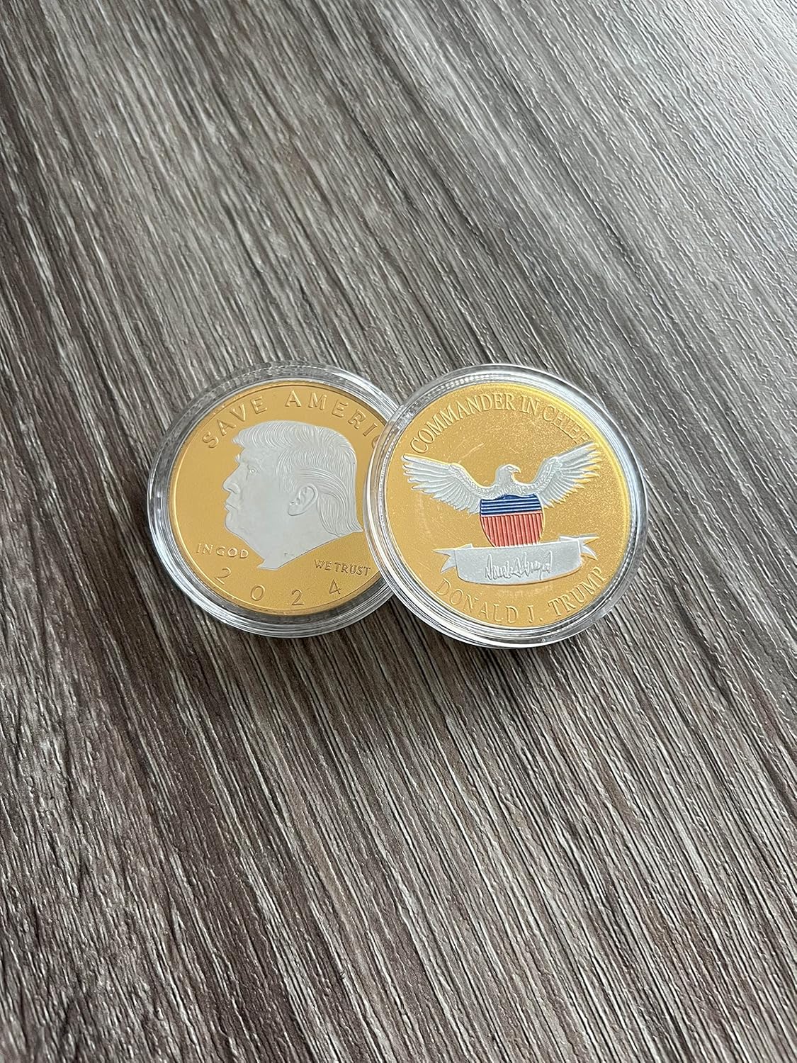 Kirpi 2 Pcs Trump Coins 2024 w Coin Case, Save America Trump Gifts, Gold Plated Metal Collectible Coin