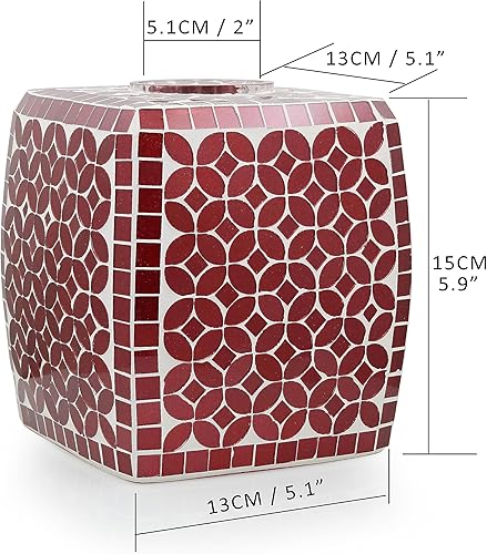 Miniatura 3 de Soporte para pañuelos de mosaico, cubierta decorativa para pañuelos, accesorio de baño, caja cuadrada de vidrio, elegante mosaico de vidrio (rojo