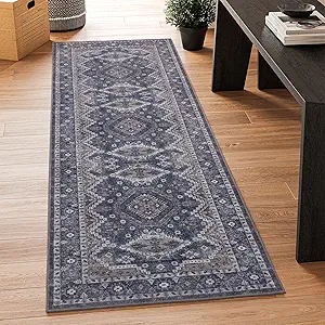 Rugland 2'6x8' Runner - Stain Resistant Entryway Rug, Anti Slip Backing Hallway Runner Rug, Vintage Tribal Area Rugs (TPR07-Navy, 2'6x8')